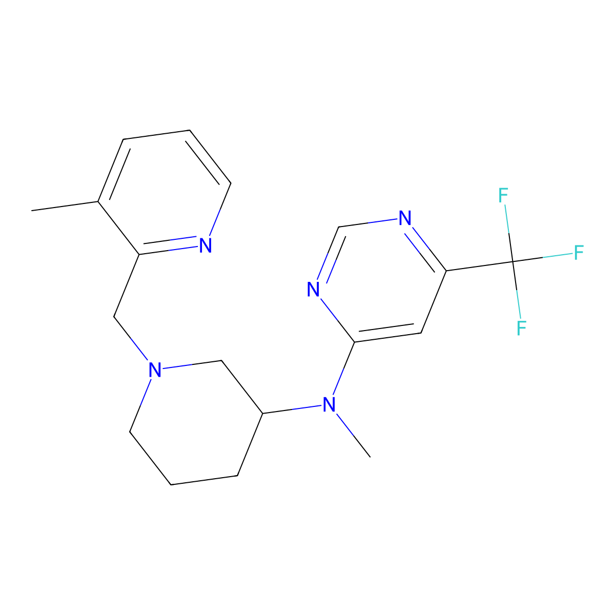 N-methyl-N-{1-[(3-methylpyridin-2-yl)methyl]piperidin-3-yl}-6-(trifluoromethyl)pyrimidin-4-amine molecular structure, CAS 3054543-17-5