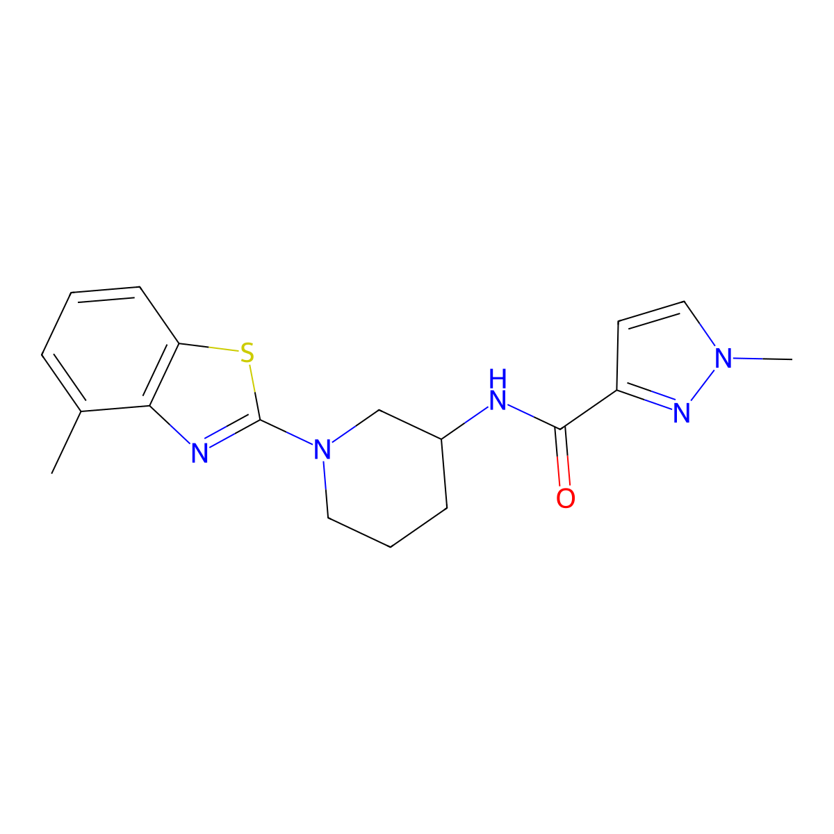 1-methyl-N-[1-(4-methyl-1,3-benzothiazol-2-yl)piperidin-3-yl]-1H-pyrazole-3-carboxamide molecular structure, CAS 3054543-21-1