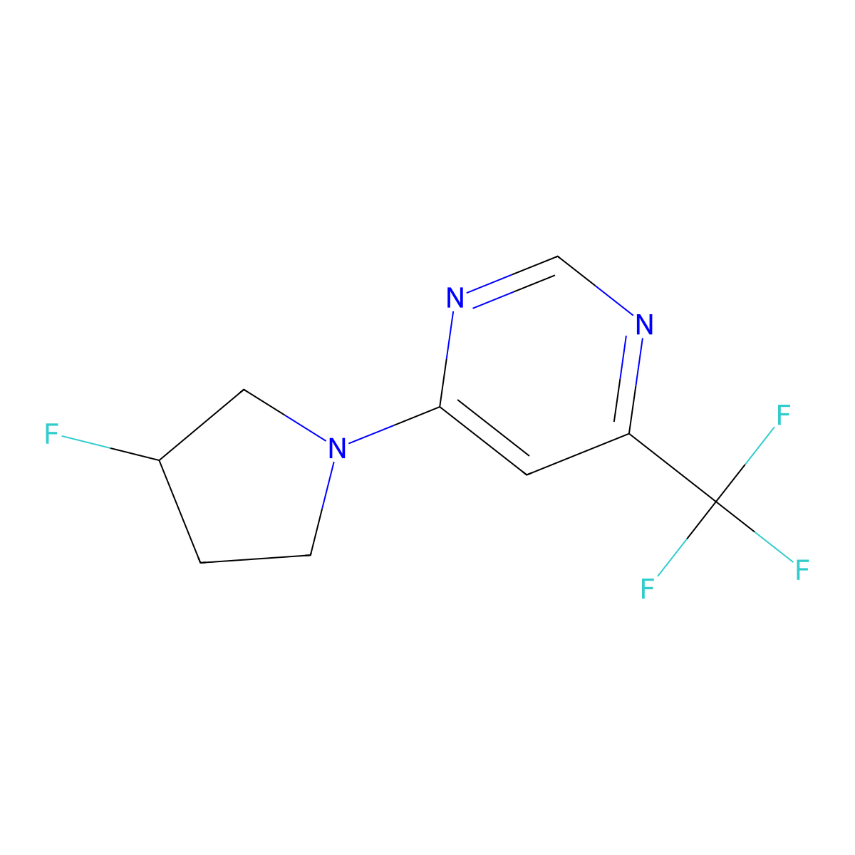 4-(3-Fluoropyrrolidin-1-yl)-6-(trifluoromethyl)pyrimidine molecular structure, CAS 3054543-25-5