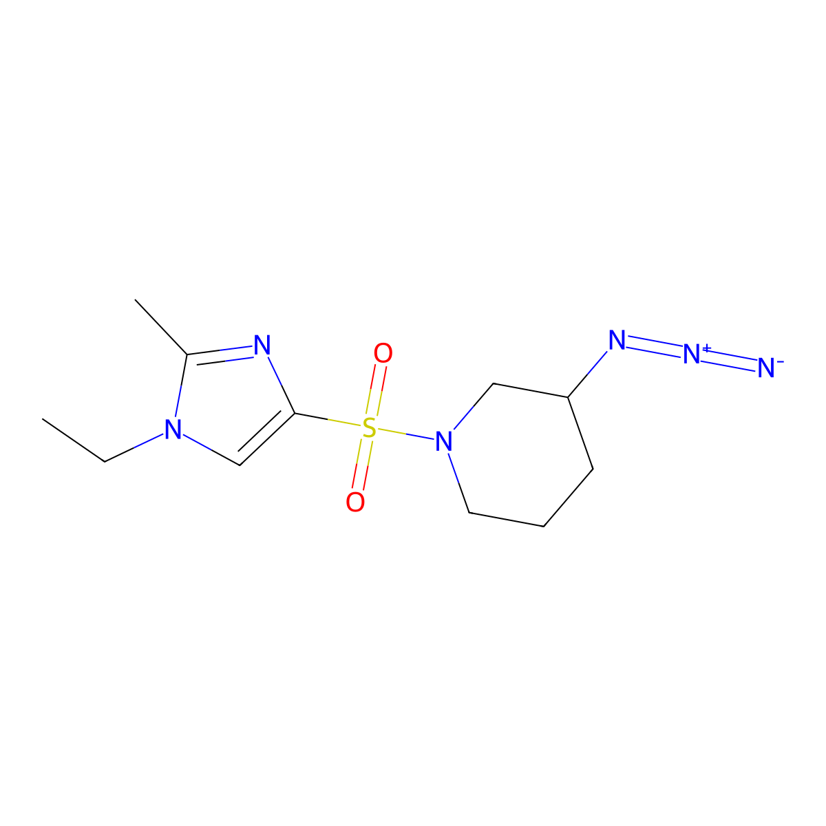 3-azido-1-[(1-ethyl-2-methyl-1H-imidazol-4-yl)sulfonyl]piperidine molecular structure, CAS 3054543-26-6