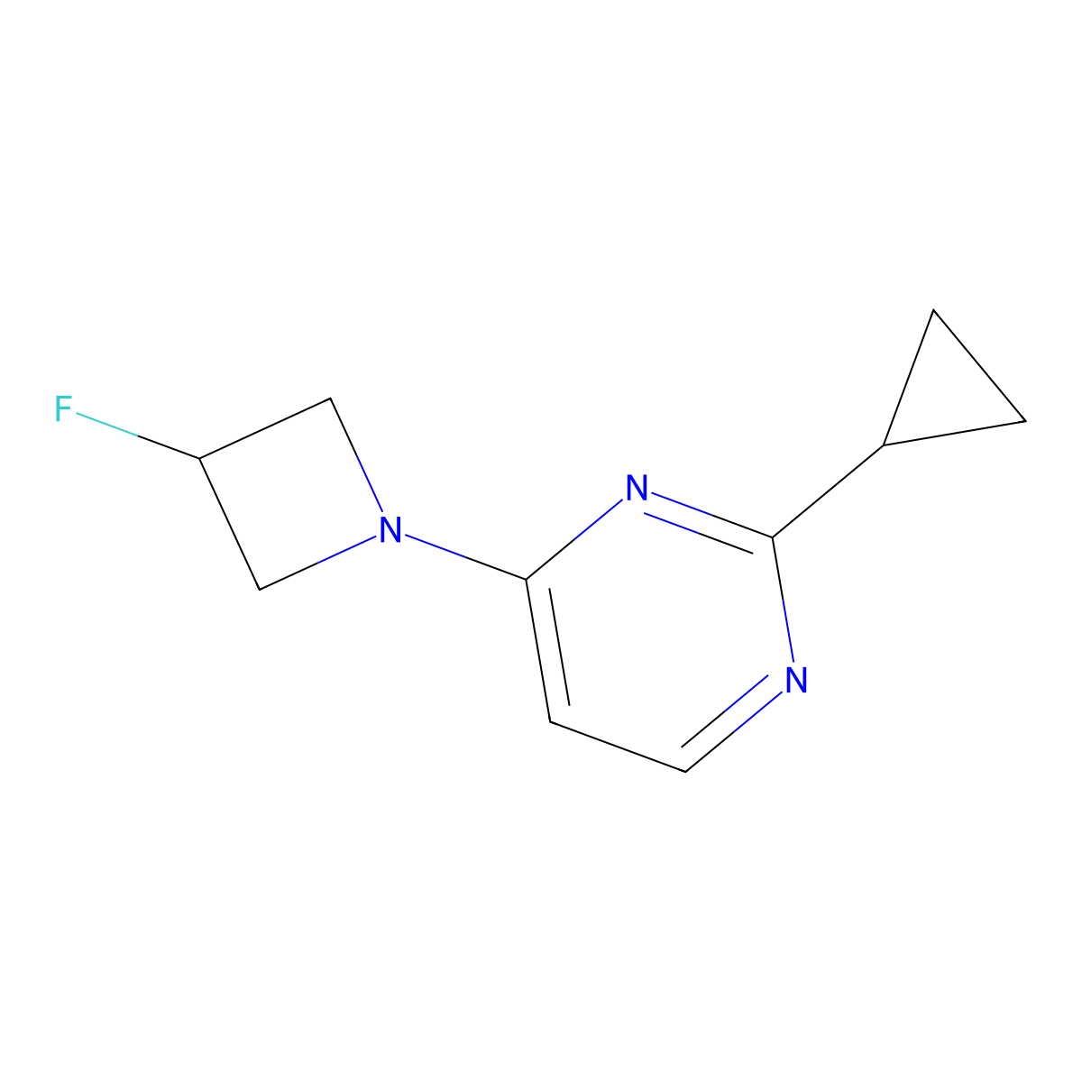 2-Cyclopropyl-4-(3-fluoroazetidin-1-yl)pyrimidine molecular structure, CAS 3054543-30-2