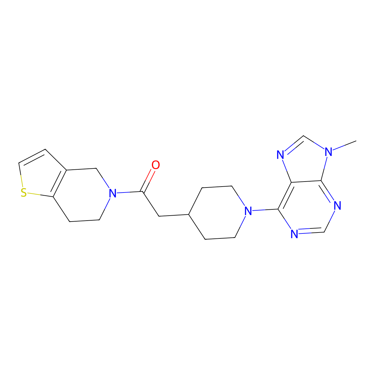 2-[1-(9-methyl-9H-purin-6-yl)piperidin-4-yl]-1-{4H,5H,6H,7H-thieno[3,2-c]pyridin-5-yl}ethan-1-one molecular structure, CAS 3054543-32-4