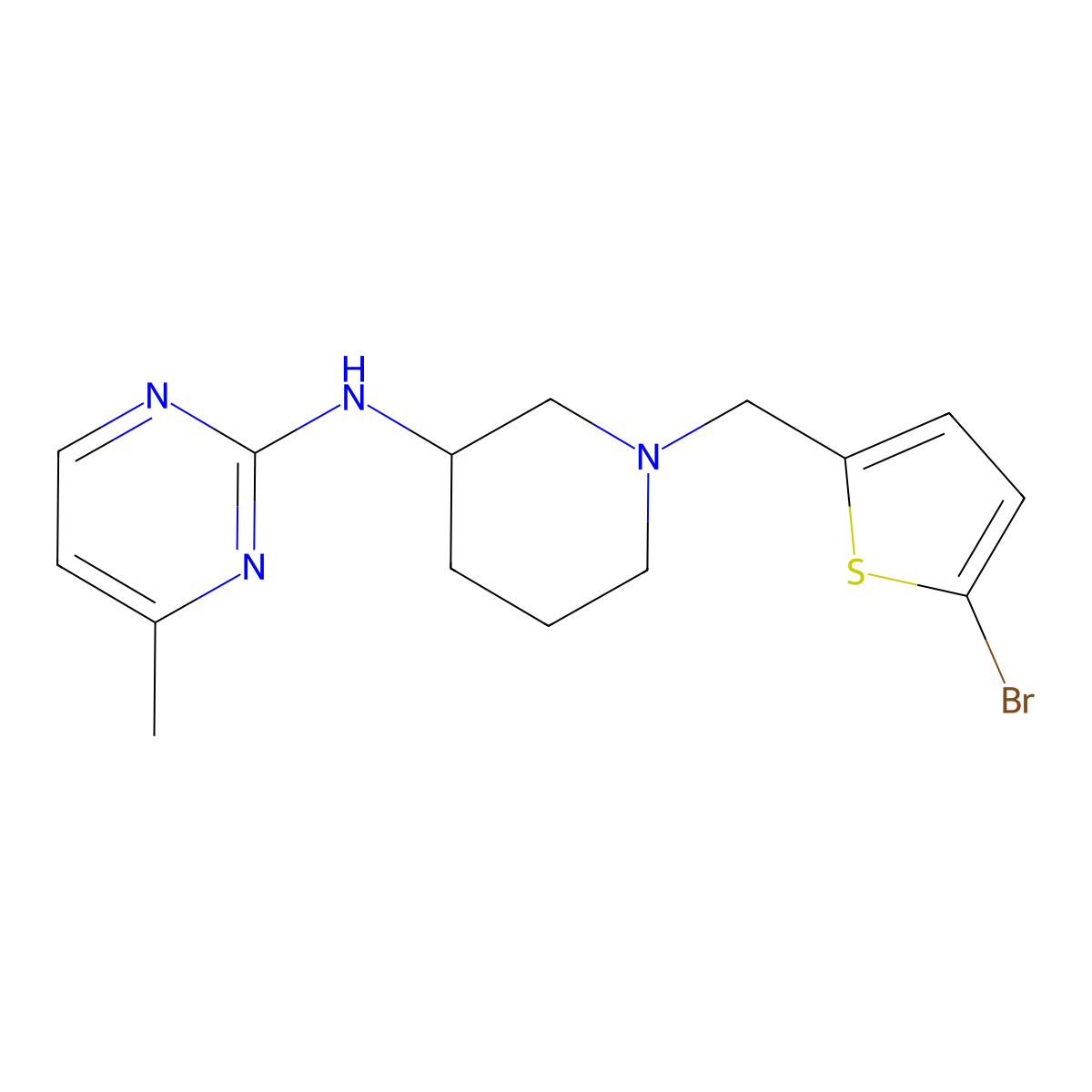 N-{1-[(5-bromothiophen-2-yl)methyl]piperidin-3-yl}-4-methylpyrimidin-2-amine molecular structure, CAS 3054543-36-8