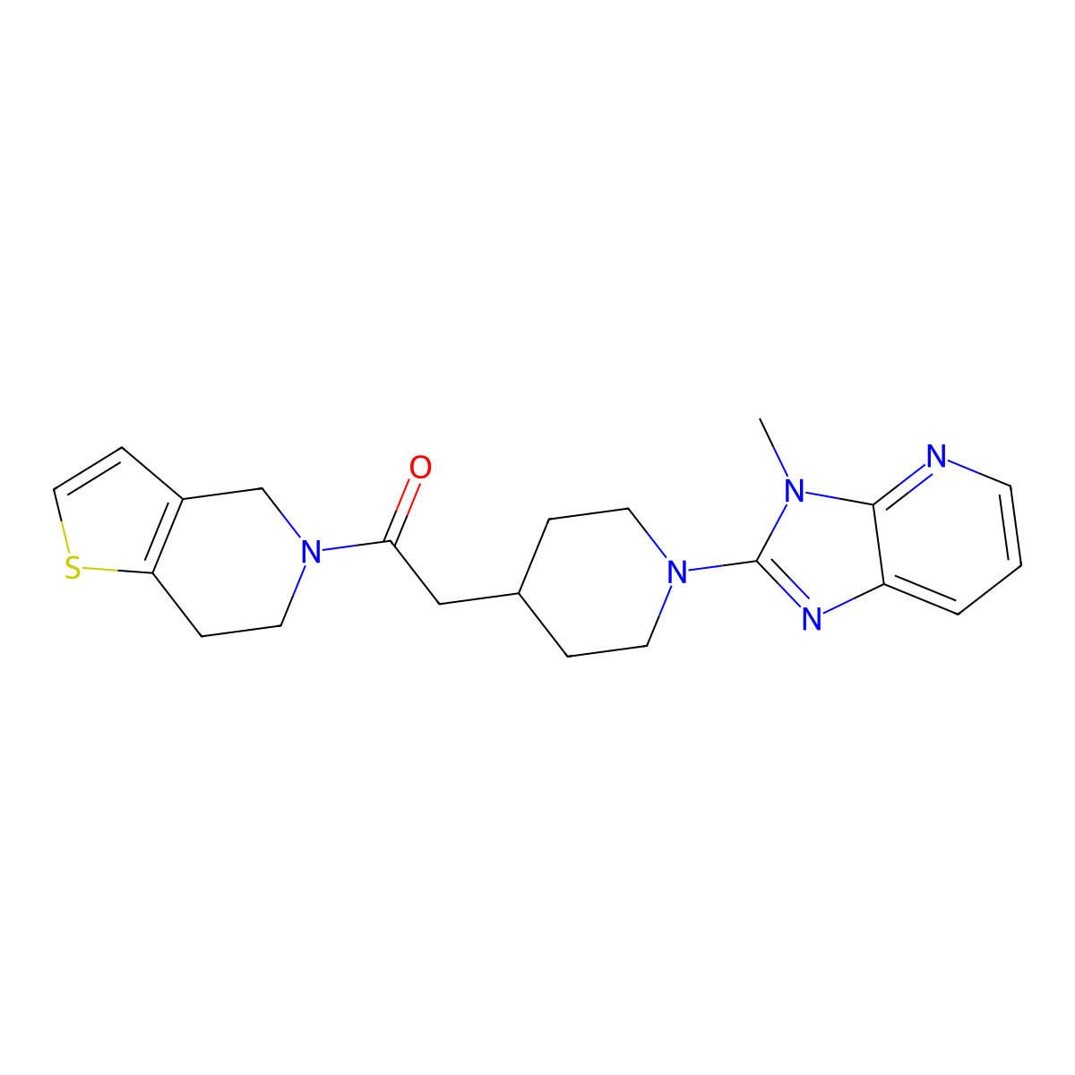 2-(1-{3-methyl-3H-imidazo[4,5-b]pyridin-2-yl}piperidin-4-yl)-1-{4H,5H,6H,7H-thieno[3,2-c]pyridin-5-yl}ethan-1-one molecular structure, CAS 3054543-37-9
