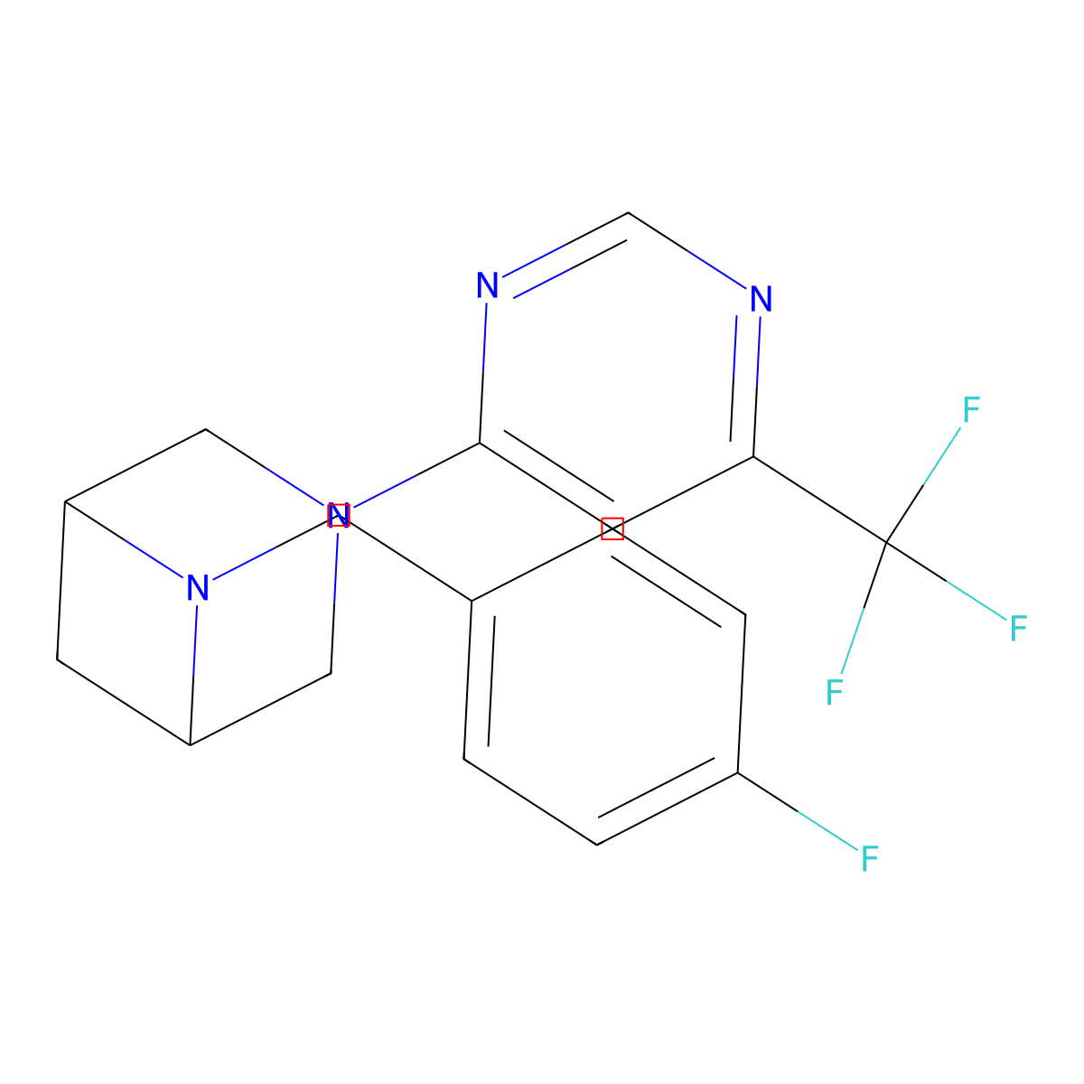 6-[(4-Fluorophenyl)methyl]-3-[6-(trifluoromethyl)pyrimidin-4-yl]-3,6-diazabicyclo[3.1.1]heptane molecular structure, CAS 3054543-38-0