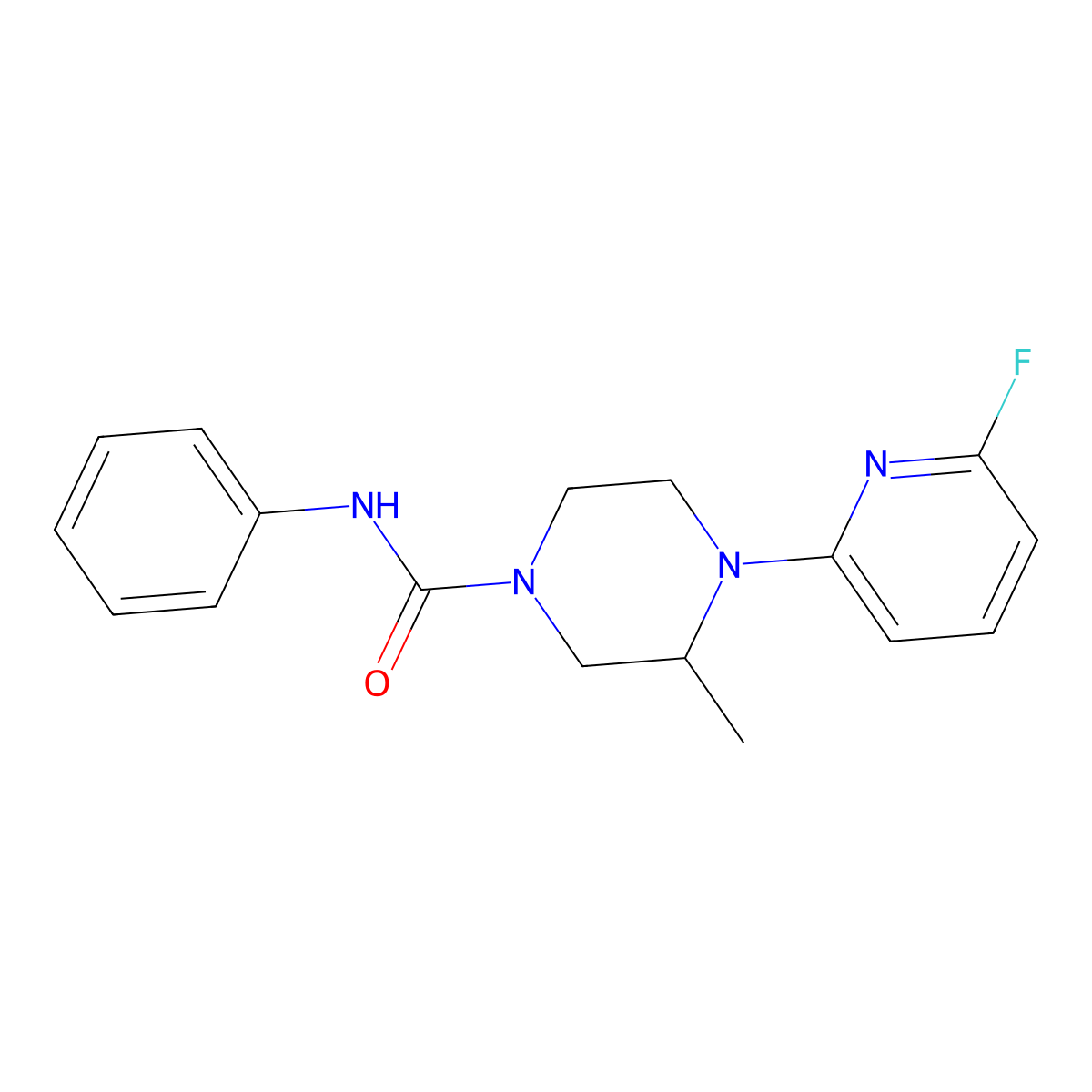4-(6-fluoropyridin-2-yl)-3-methyl-N-phenylpiperazine-1-carboxamide molecular structure, CAS 3054543-42-6