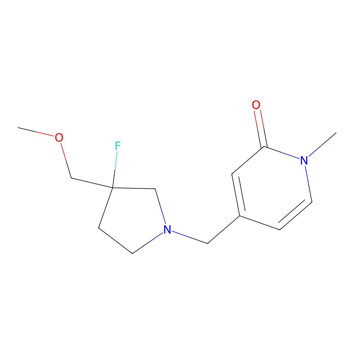 4-{[3-Fluoro-3-(methoxymethyl)pyrrolidin-1-yl]methyl}-1-methyl-1,2-dihydropyridin-2-one molecular structure, CAS 3054543-46-0