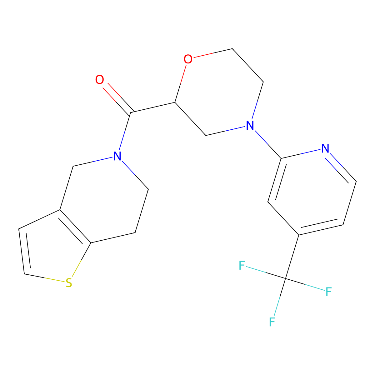 2-{4H,5H,6H,7H-thieno[3,2-c]pyridine-5-carbonyl}-4-[4-(trifluoromethyl)pyridin-2-yl]morpholine molecular structure, CAS 3054543-49-3