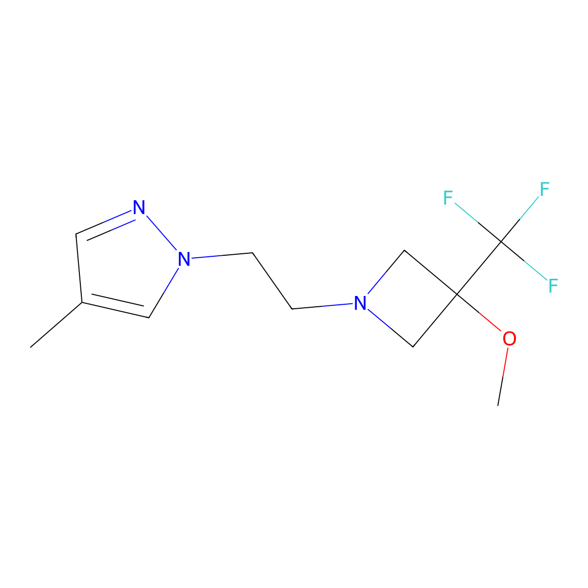 1-{2-[3-methoxy-3-(trifluoromethyl)azetidin-1-yl]ethyl}-4-methyl-1H-pyrazole molecular structure, CAS 3054543-52-8