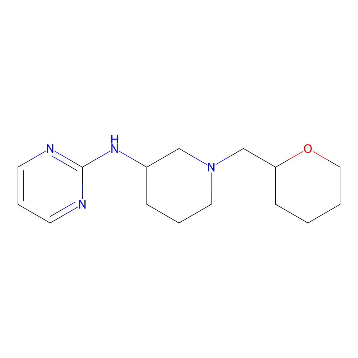 N-{1-[(oxan-2-yl)methyl]piperidin-3-yl}pyrimidin-2-amine molecular structure, CAS 3054543-56-2