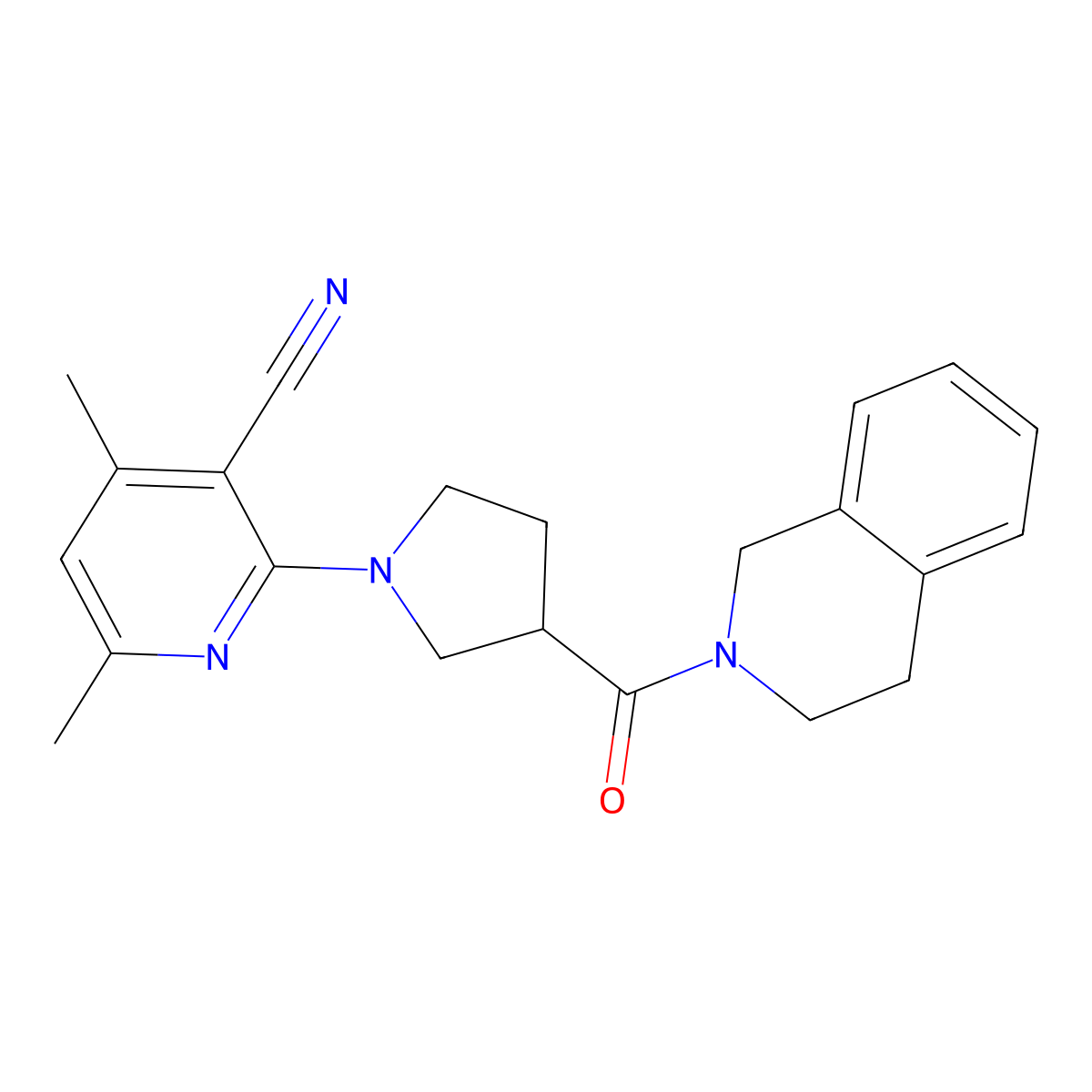 4,6-Dimethyl-2-[3-(1,2,3,4-tetrahydroisoquinoline-2-carbonyl)pyrrolidin-1-yl]pyridine-3-carbonitrile molecular structure, CAS 3054543-57-3