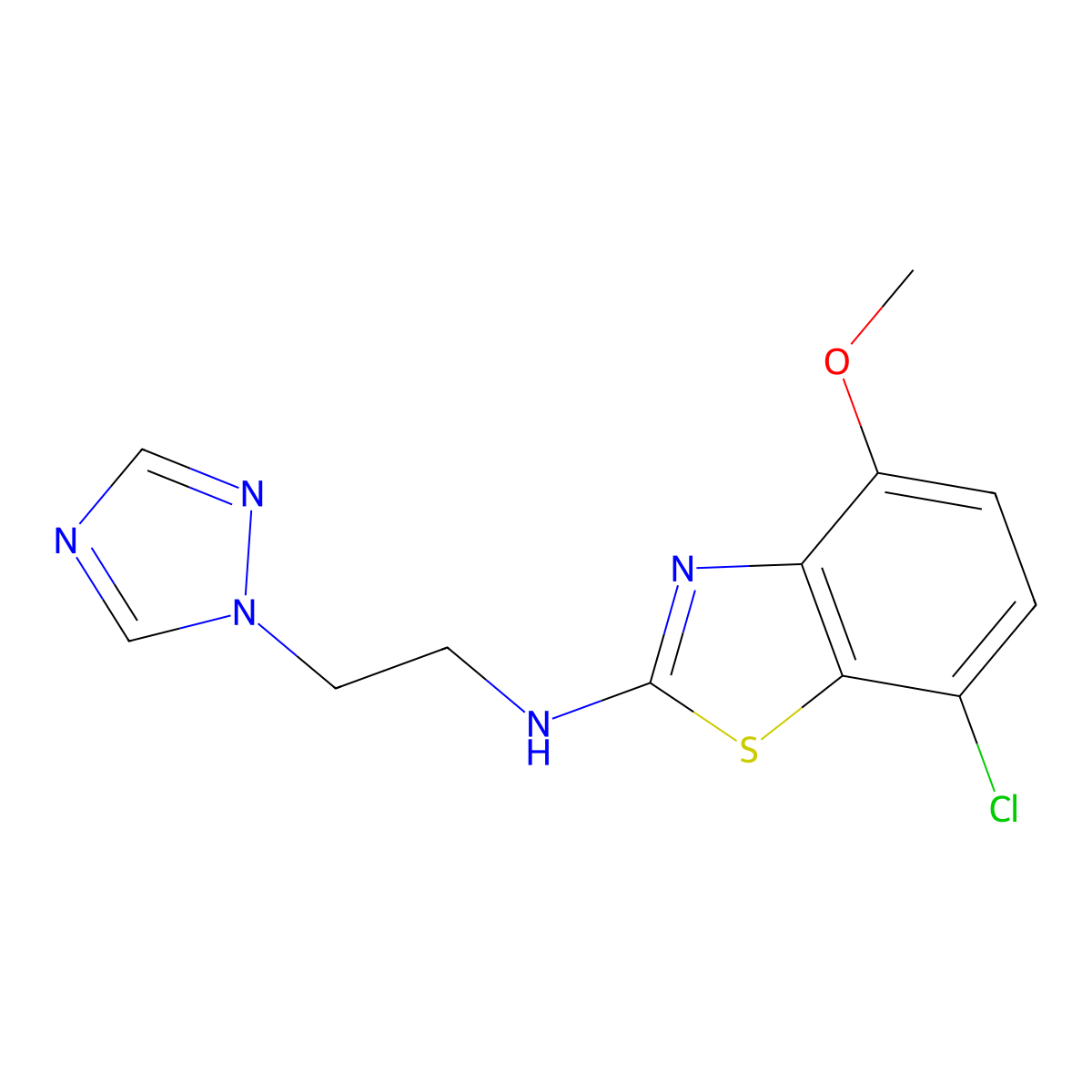 7-chloro-4-methoxy-N-[2-(1H-1,2,4-triazol-1-yl)ethyl]-1,3-benzothiazol-2-amine molecular structure, CAS 3054543-63-1
