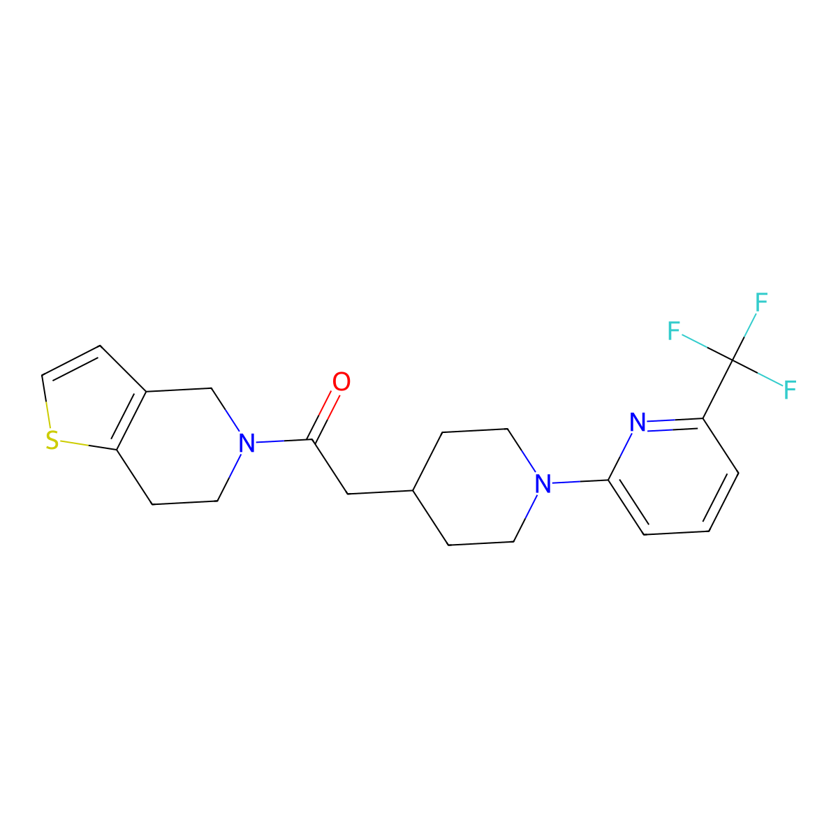 1-{4H,5H,6H,7H-thieno[3,2-c]pyridin-5-yl}-2-{1-[6-(trifluoromethyl)pyridin-2-yl]piperidin-4-yl}ethan-1-one molecular structure, CAS 3054543-73-3