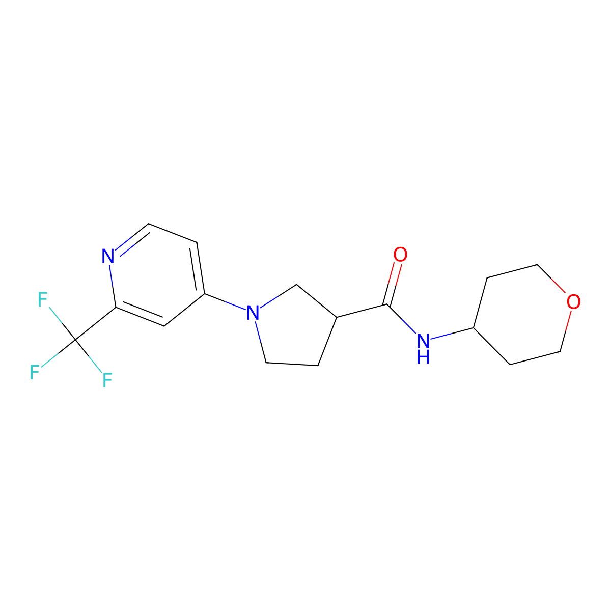 N-(oxan-4-yl)-1-[2-(trifluoromethyl)pyridin-4-yl]pyrrolidine-3-carboxamide molecular structure, CAS 3054543-77-7