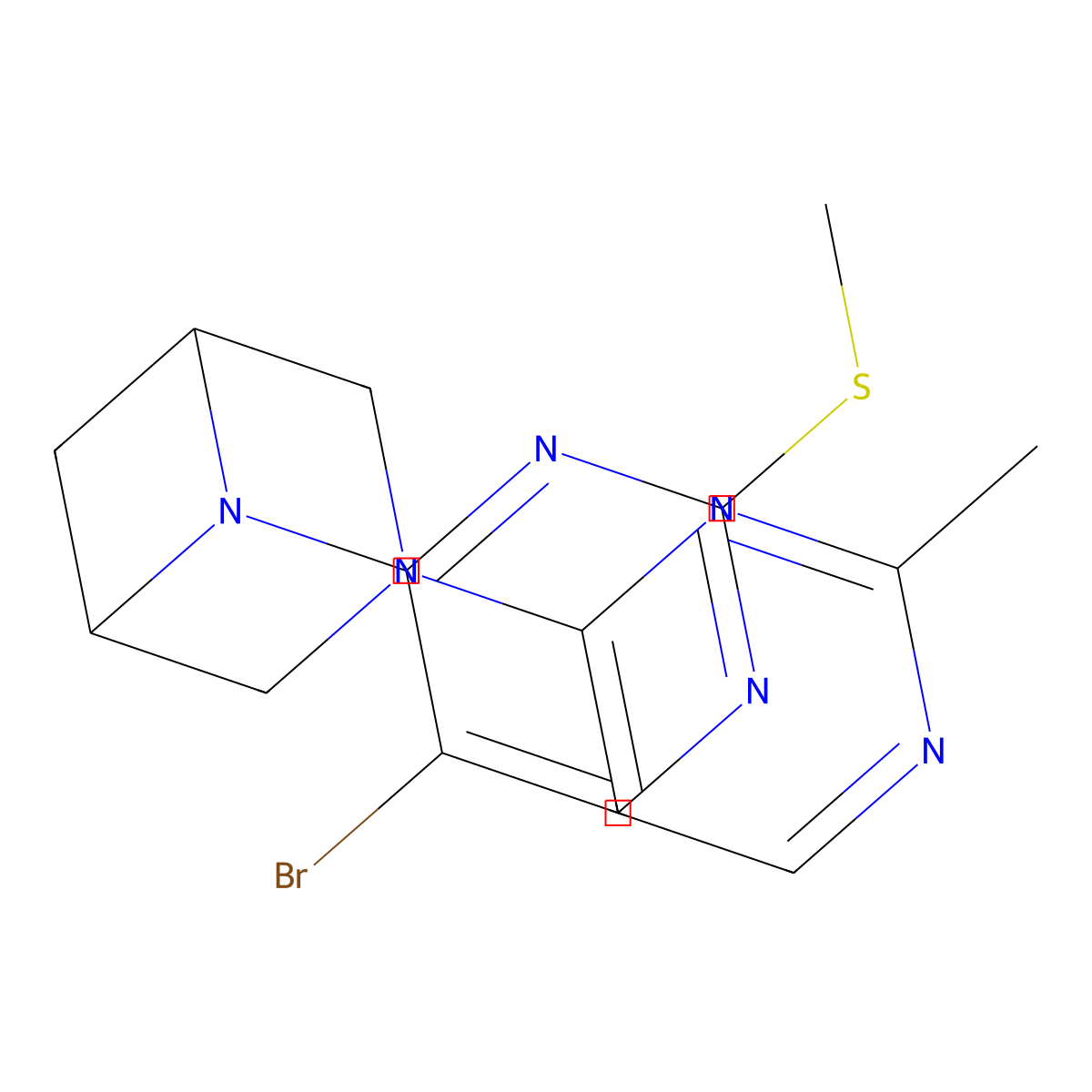 6-[5-Bromo-2-(methylsulfanyl)pyrimidin-4-yl]-3-(2-methylpyrimidin-4-yl)-3,6-diazabicyclo[3.1.1]heptane molecular structure, CAS 3054543-78-8