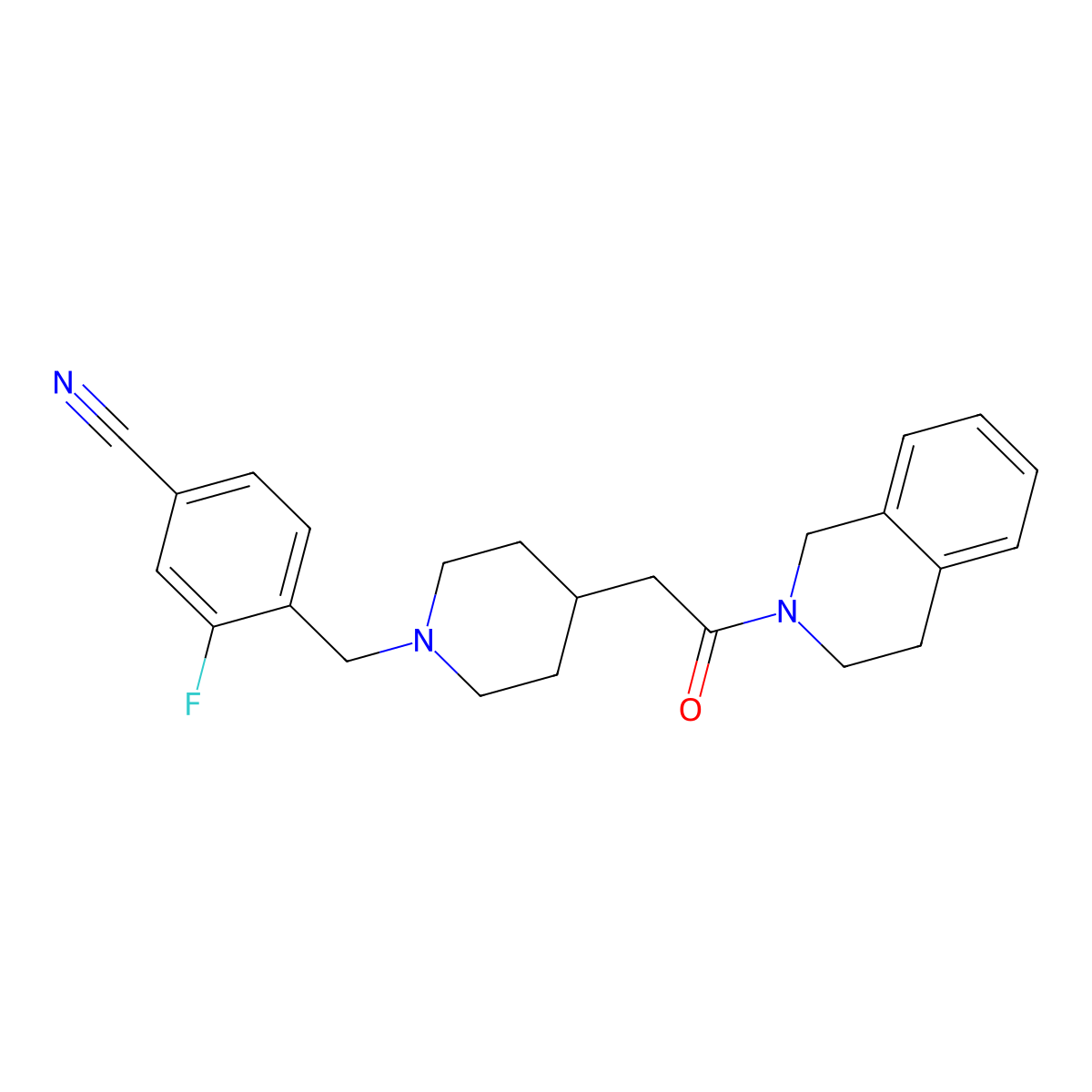 3-Fluoro-4-({4-[2-oxo-2-(1,2,3,4-tetrahydroisoquinolin-2-yl)ethyl]piperidin-1-yl}methyl)benzonitrile molecular structure, CAS 3054543-79-9