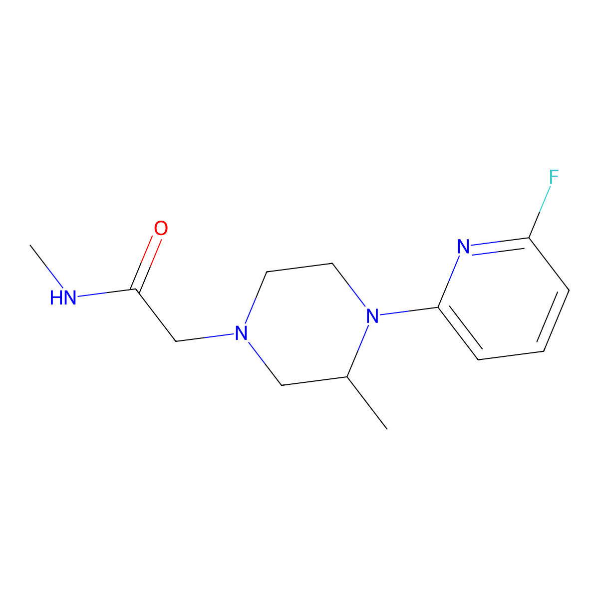 2-[4-(6-fluoropyridin-2-yl)-3-methylpiperazin-1-yl]-N-methylacetamide molecular structure, CAS 3054543-80-2