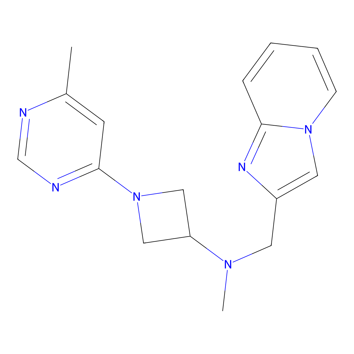 N-({imidazo[1,2-a]pyridin-2-yl}methyl)-N-methyl-1-(6-methylpyrimidin-4-yl)azetidin-3-amine molecular structure, CAS 3054543-82-4