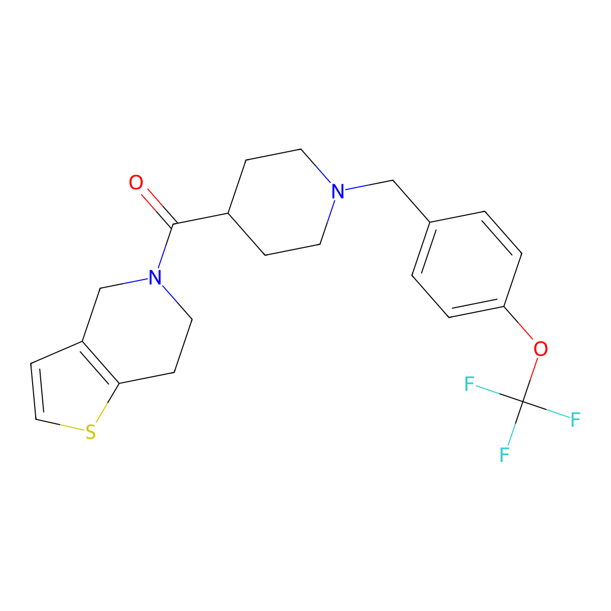 4-{4H,5H,6H,7H-thieno[3,2-c]pyridine-5-carbonyl}-1-{[4-(trifluoromethoxy)phenyl]methyl}piperidine molecular structure, CAS 3054543-86-8