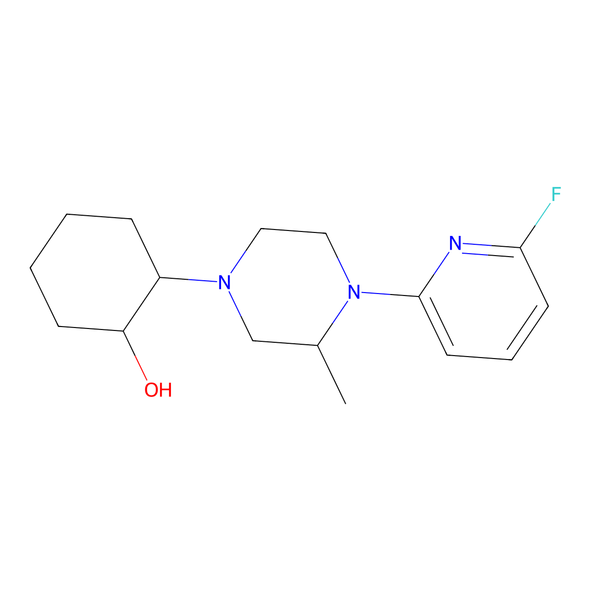 2-[4-(6-Fluoropyridin-2-yl)-3-methylpiperazin-1-yl]cyclohexan-1-ol molecular structure, CAS 3054543-96-0