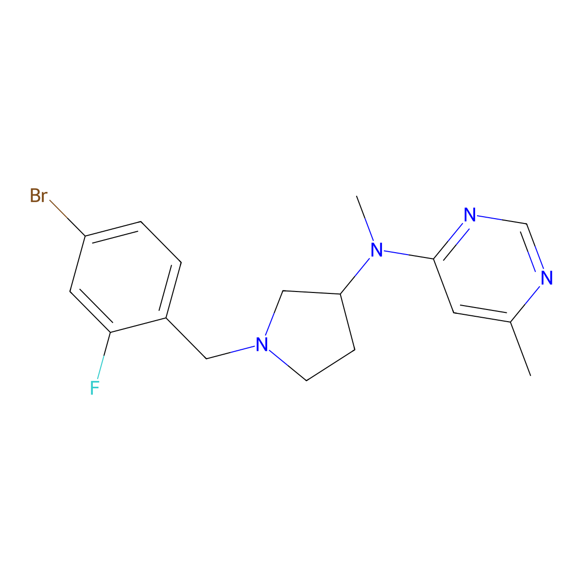 N-{1-[(4-bromo-2-fluorophenyl)methyl]pyrrolidin-3-yl}-N,6-dimethylpyrimidin-4-amine molecular structure, CAS 3054543-97-1