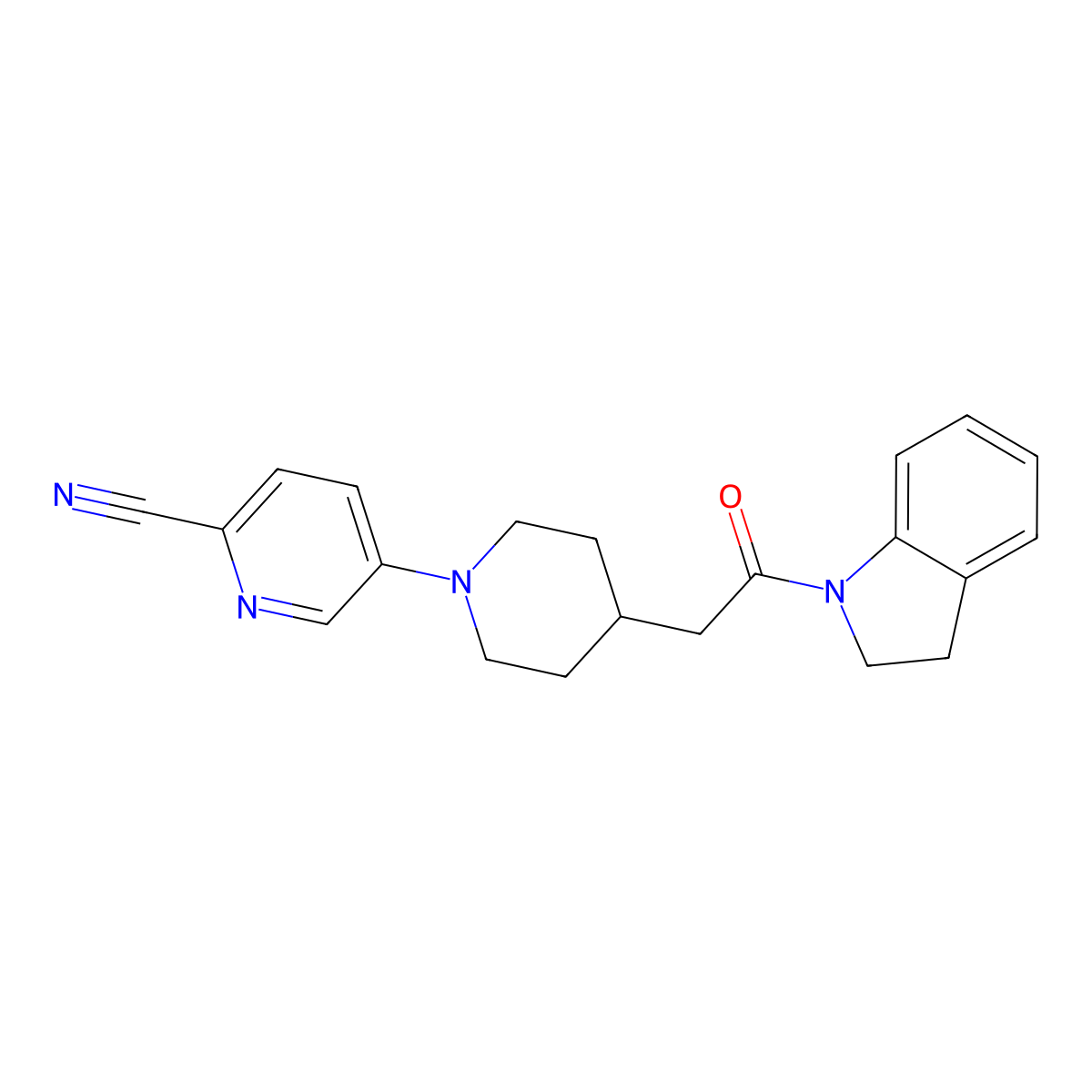 5-{4-[2-(2,3-dihydro-1H-indol-1-yl)-2-oxoethyl]piperidin-1-yl}pyridine-2-carbonitrile molecular structure, CAS 3054543-98-2