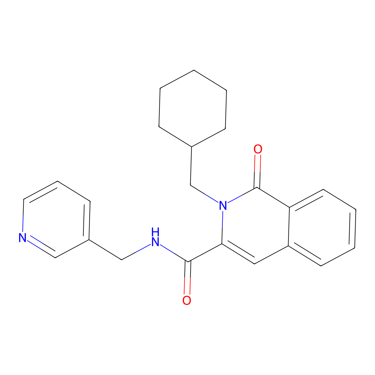 2-(cyclohexylmethyl)-1-oxo-N-[(pyridin-3-yl)methyl]-1,2-dihydroisoquinoline-3-carboxamide molecular structure, CAS 3054543-99-3