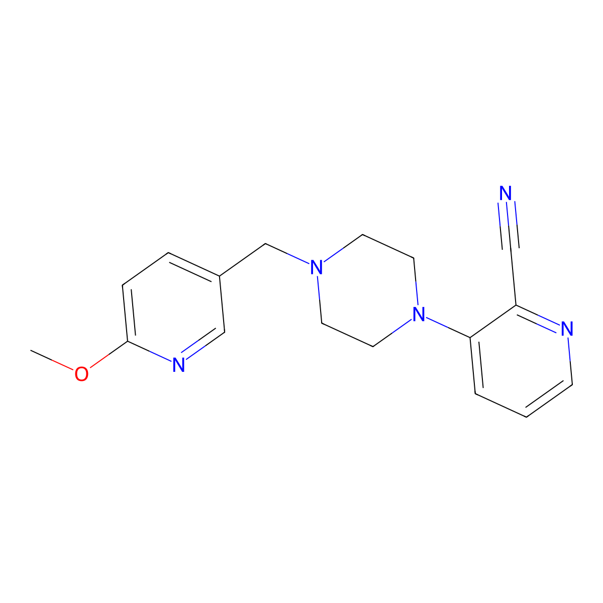 3-{4-[(6-Methoxypyridin-3-yl)methyl]piperazin-1-yl}pyridine-2-carbonitrile molecular structure, CAS 3054544-02-1