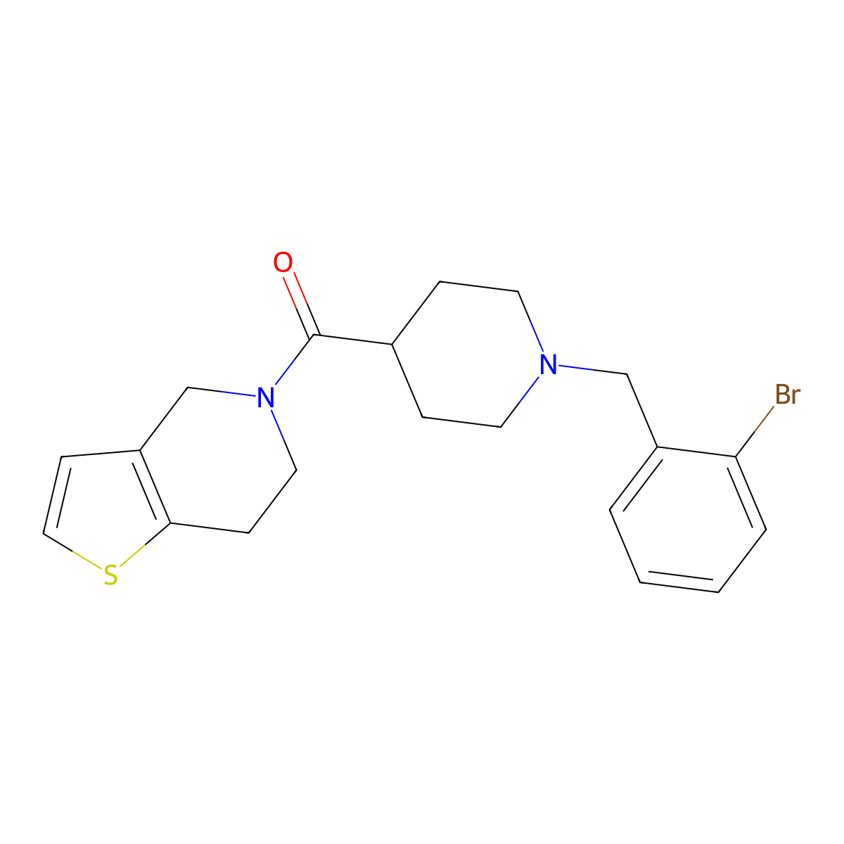 1-[(2-bromophenyl)methyl]-4-{4H,5H,6H,7H-thieno[3,2-c]pyridine-5-carbonyl}piperidine molecular structure, CAS 3054544-03-2