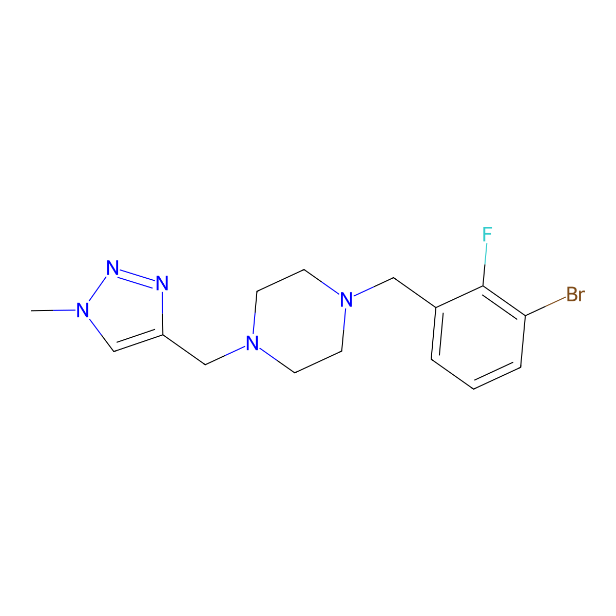 1-[(3-bromo-2-fluorophenyl)methyl]-4-[(1-methyl-1H-1,2,3-triazol-4-yl)methyl]piperazine molecular structure, CAS 3054544-06-5