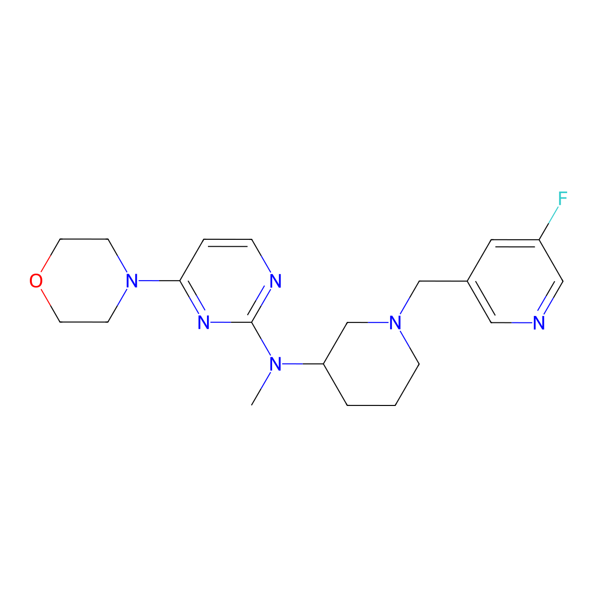 N-{1-[(5-fluoropyridin-3-yl)methyl]piperidin-3-yl}-N-methyl-4-(morpholin-4-yl)pyrimidin-2-amine molecular structure, CAS 3054544-08-7