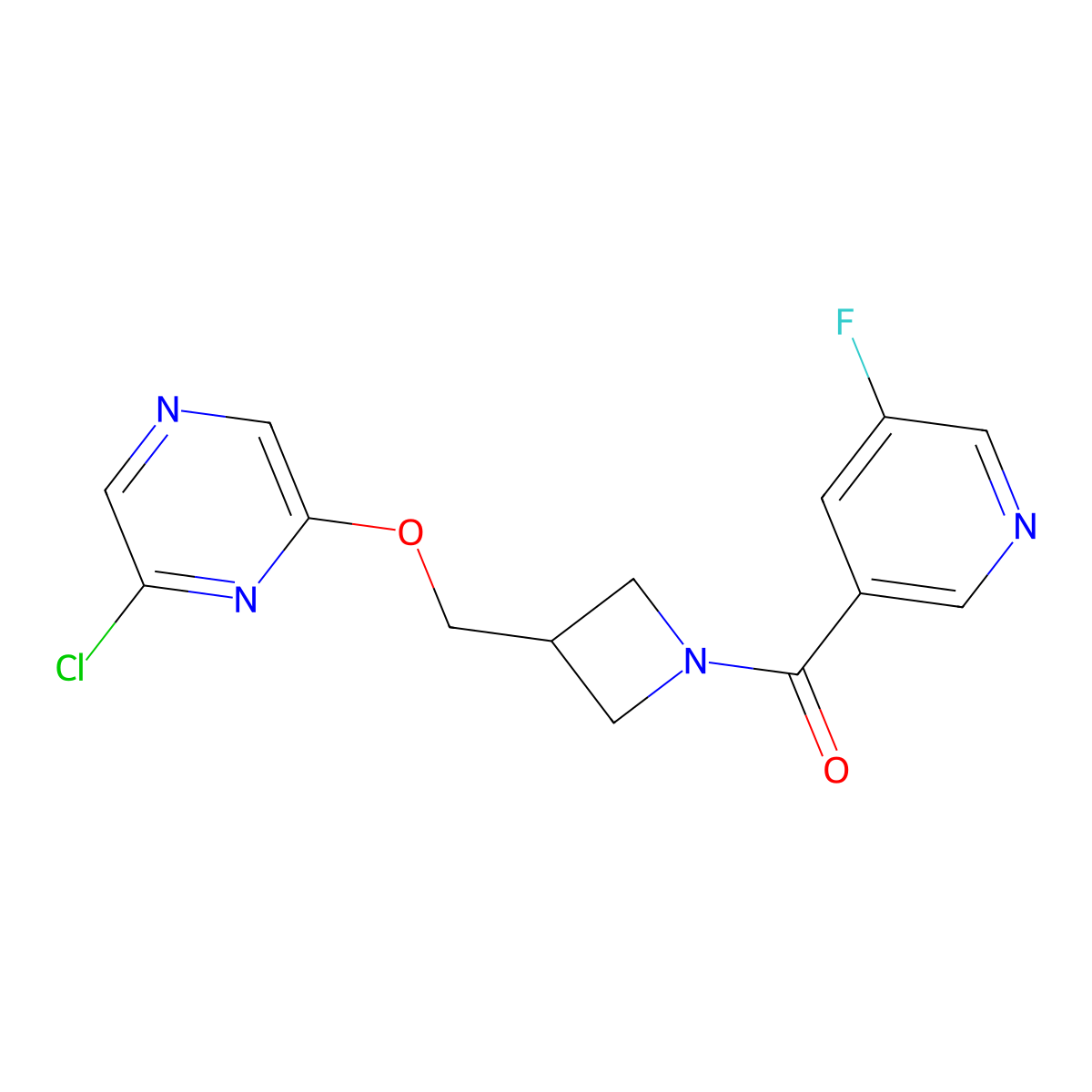 [3-[(6-Chloropyrazin-2-yl)oxymethyl]azetidin-1-yl]-(5-fluoropyridin-3-yl)methanone molecular structure, CAS 3054544-09-8