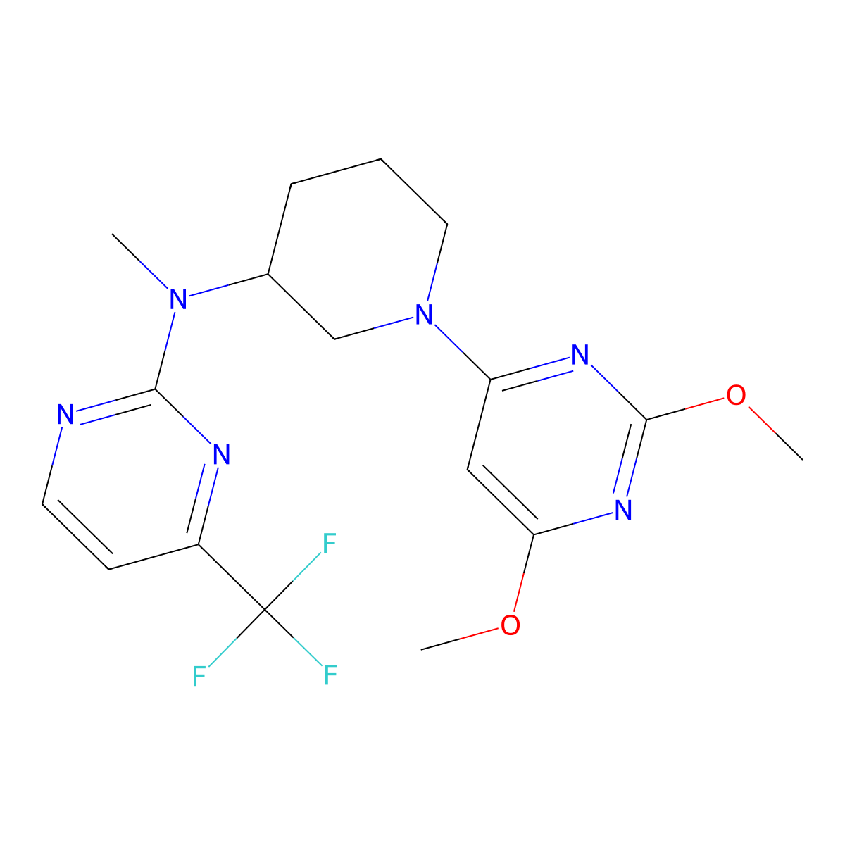 N-[1-(2,6-dimethoxypyrimidin-4-yl)piperidin-3-yl]-N-methyl-4-(trifluoromethyl)pyrimidin-2-amine molecular structure, CAS 3054544-13-4