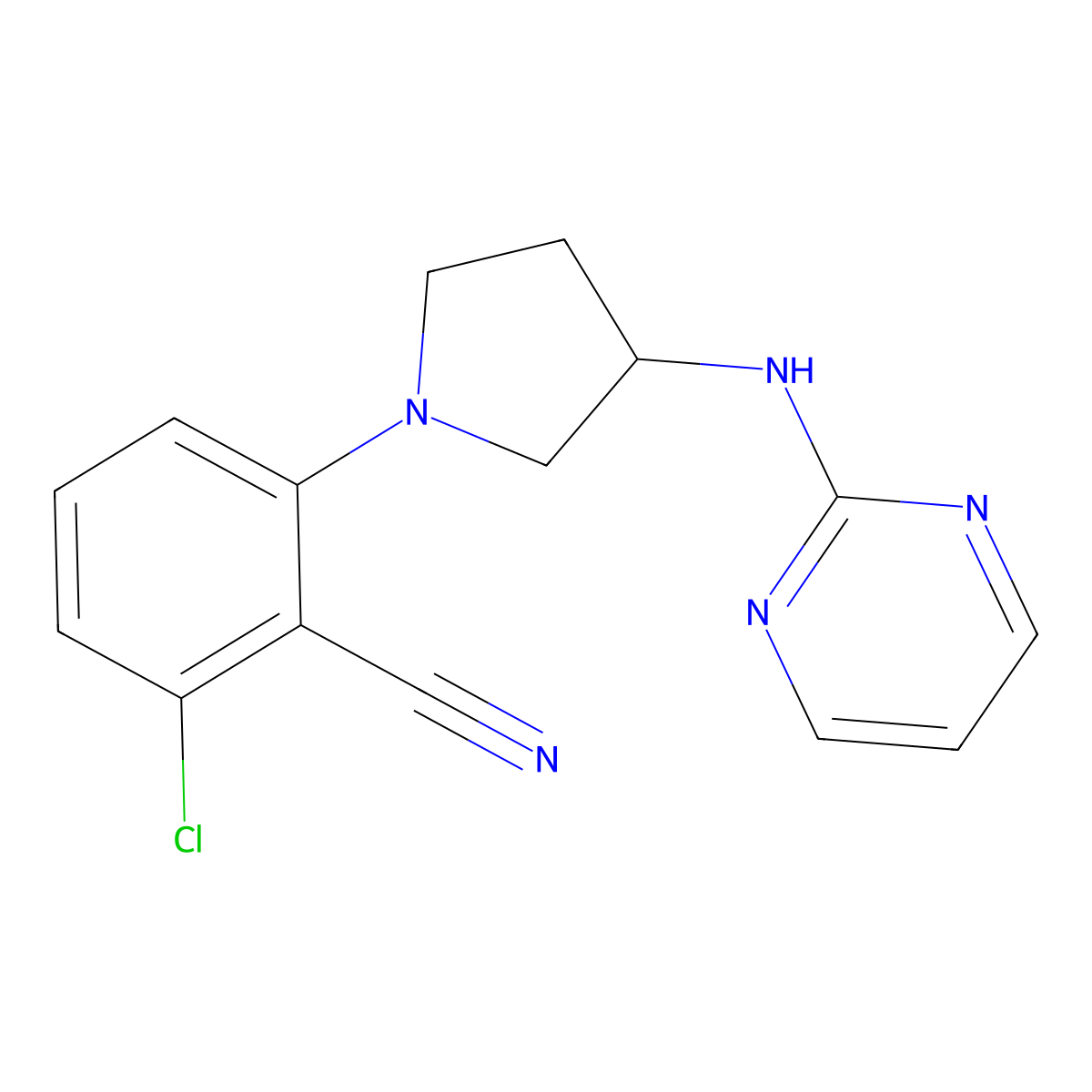 2-Chloro-6-{3-[(pyrimidin-2-yl)amino]pyrrolidin-1-yl}benzonitrile molecular structure, CAS 3054544-21-4