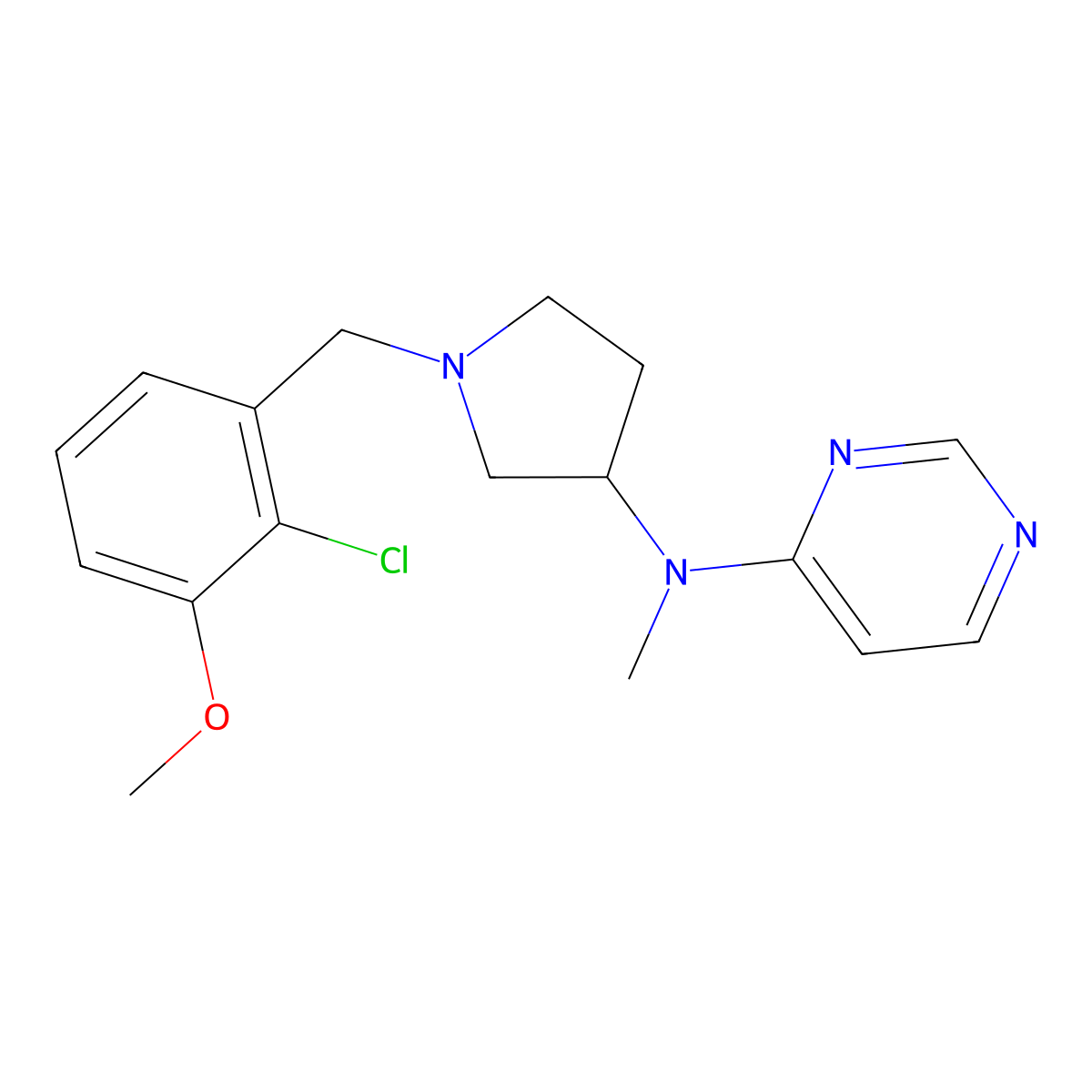 N-{1-[(2-chloro-3-methoxyphenyl)methyl]pyrrolidin-3-yl}-N-methylpyrimidin-4-amine molecular structure, CAS 3054544-28-1