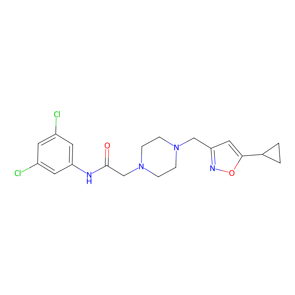 2-{4-[(5-cyclopropyl-1,2-oxazol-3-yl)methyl]piperazin-1-yl}-N-(3,5-dichlorophenyl)acetamide molecular structure, CAS 3054544-29-2