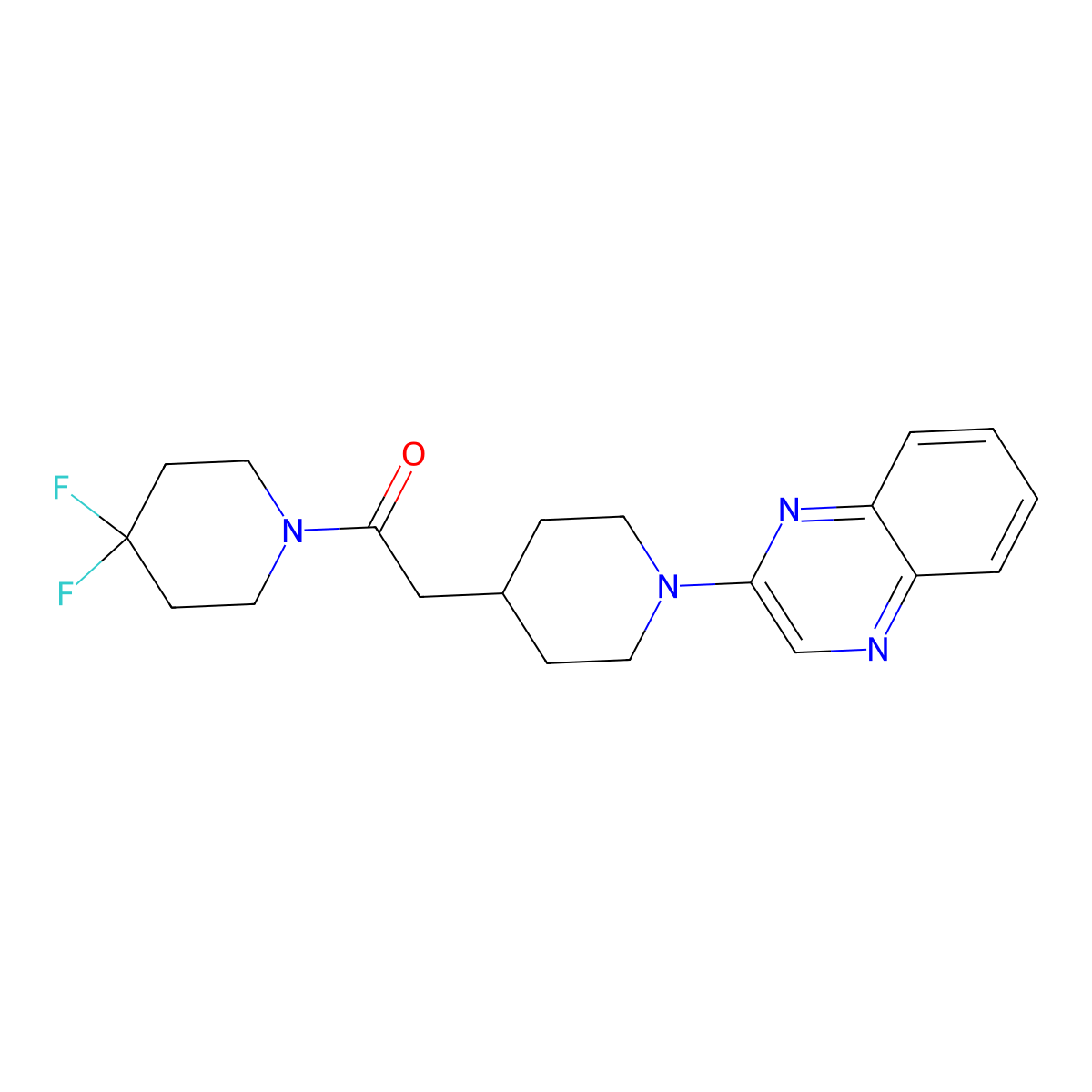 1-(4,4-Difluoropiperidin-1-yl)-2-[1-(quinoxalin-2-yl)piperidin-4-yl]ethan-1-one molecular structure, CAS 3054544-33-8