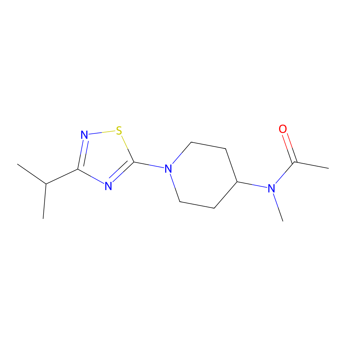 N-methyl-N-{1-[3-(propan-2-yl)-1,2,4-thiadiazol-5-yl]piperidin-4-yl}acetamide molecular structure, CAS 3054544-34-9