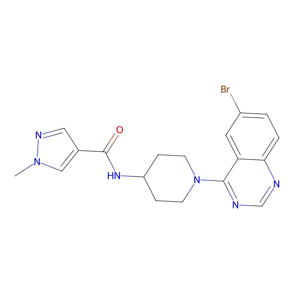 N-[1-(6-bromoquinazolin-4-yl)piperidin-4-yl]-1-methyl-1H-pyrazole-4-carboxamide molecular structure, CAS 3054544-35-0