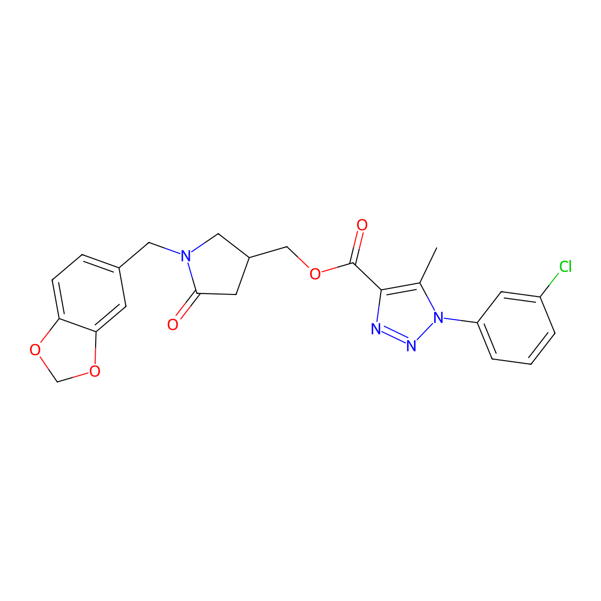 {1-[(2H-1,3-benzodioxol-5-yl)methyl]-5-oxopyrrolidin-3-yl}methyl 1-(3-chlorophenyl)-5-methyl-1H-1,2,3-triazole-4-carboxylate molecular structure, CAS 3054544-36-1