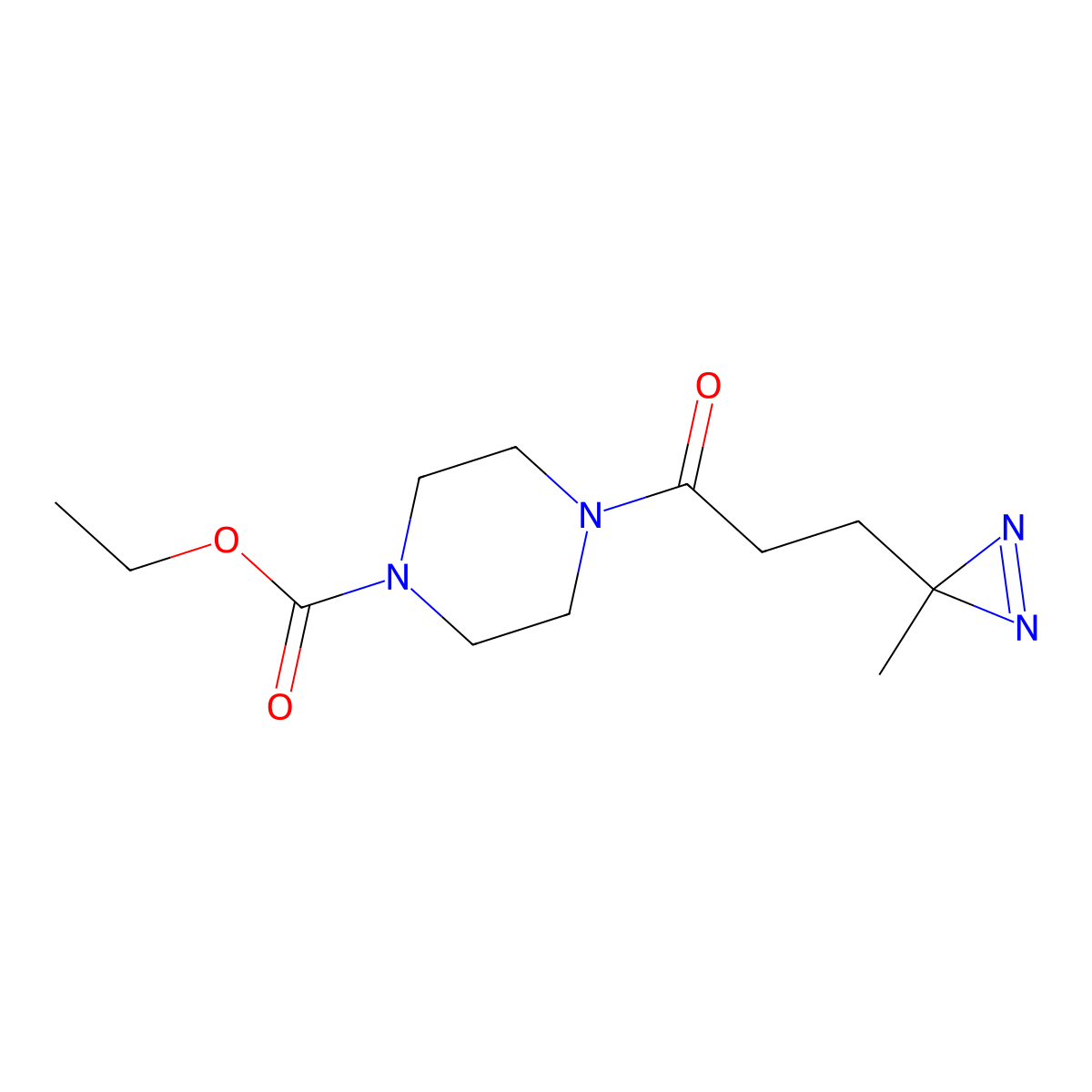 ethyl 4-[3-(3-methyl-3H-diazirin-3-yl)propanoyl]piperazine-1-carboxylate molecular structure, CAS 3054544-37-2
