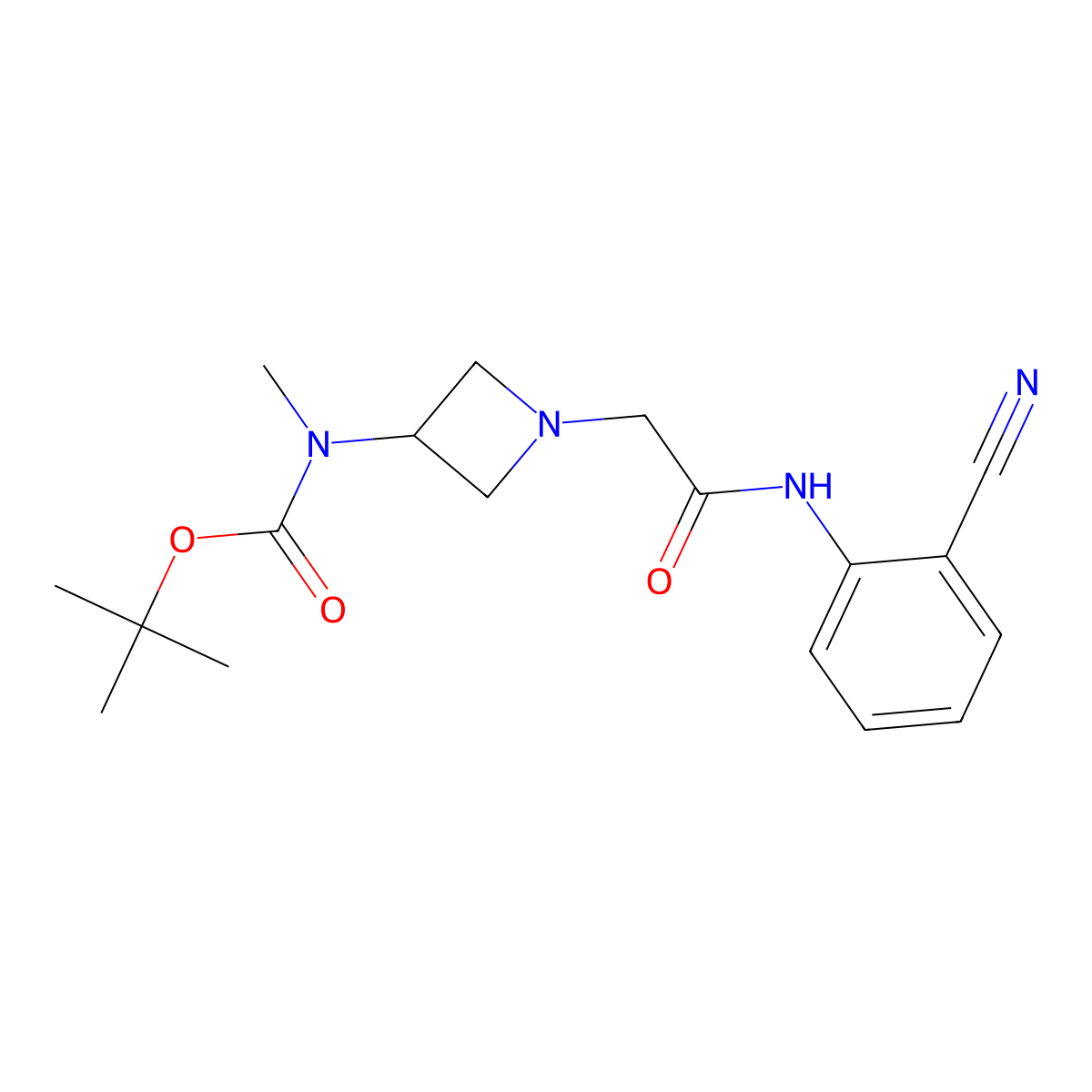 tert-butyl N-(1-{[(2-cyanophenyl)carbamoyl]methyl}azetidin-3-yl)-N-methylcarbamate molecular structure, CAS 3054544-38-3