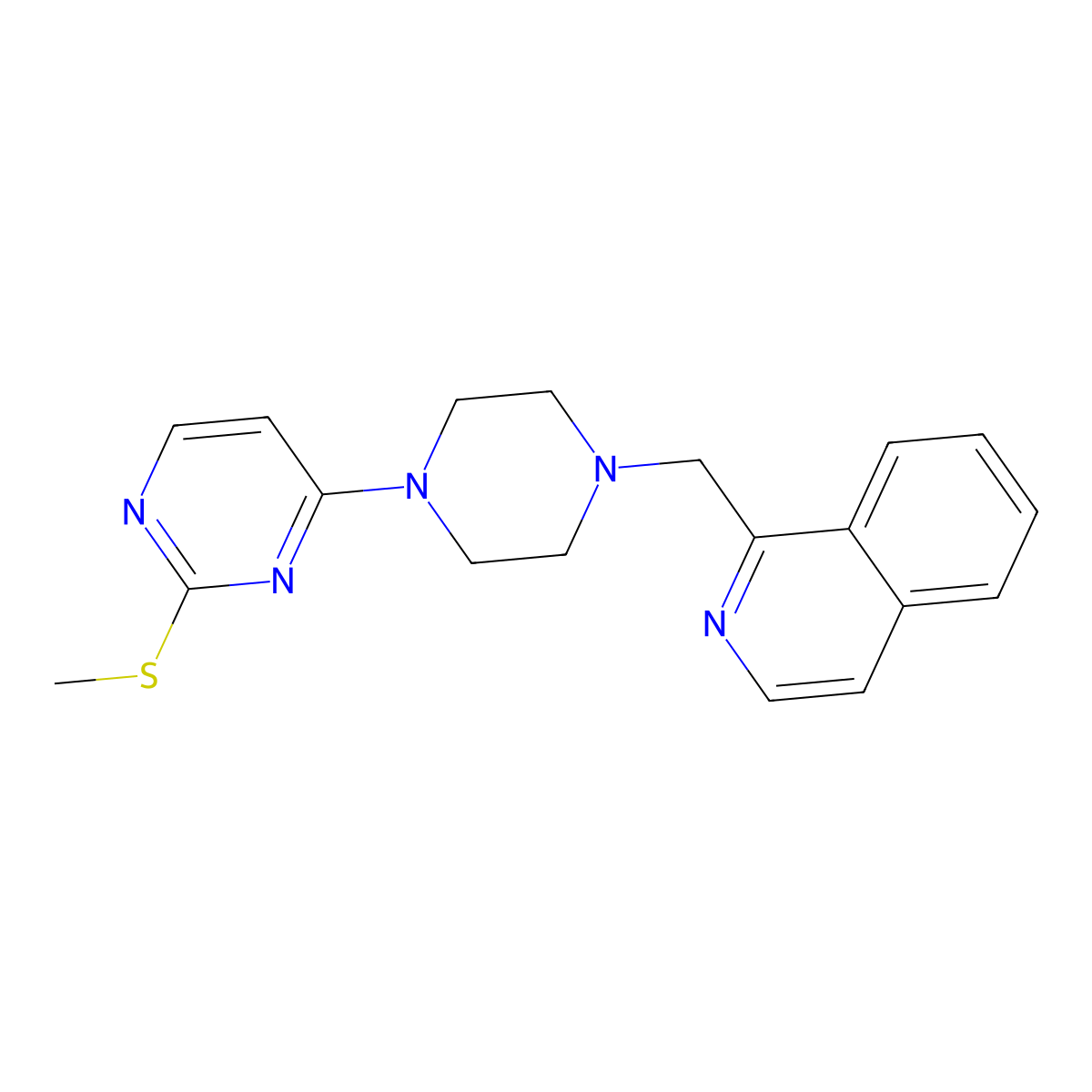1-({4-[2-(Methylsulfanyl)pyrimidin-4-yl]piperazin-1-yl}methyl)isoquinoline molecular structure, CAS 3054544-39-4