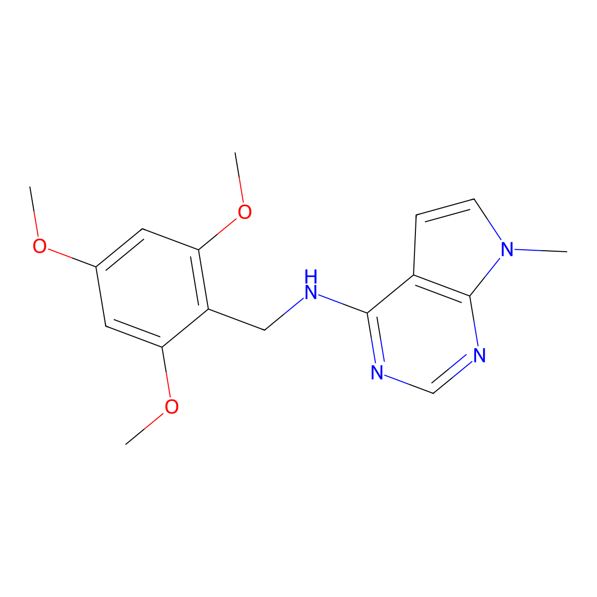 7-methyl-N-[(2,4,6-trimethoxyphenyl)methyl]-7H-pyrrolo[2,3-d]pyrimidin-4-amine molecular structure, CAS 3054544-41-8