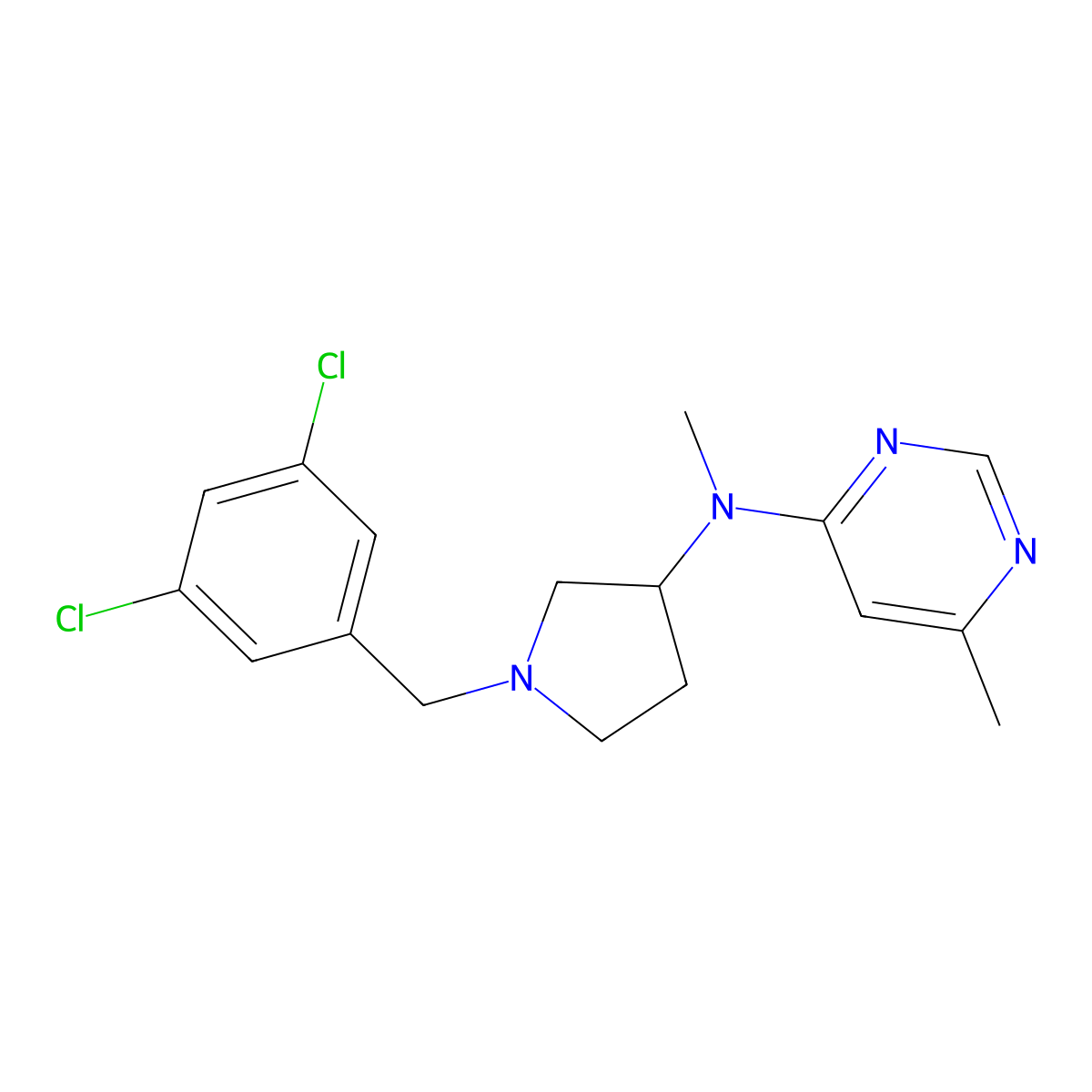 N-{1-[(3,5-dichlorophenyl)methyl]pyrrolidin-3-yl}-N,6-dimethylpyrimidin-4-amine molecular structure, CAS 3054544-42-9