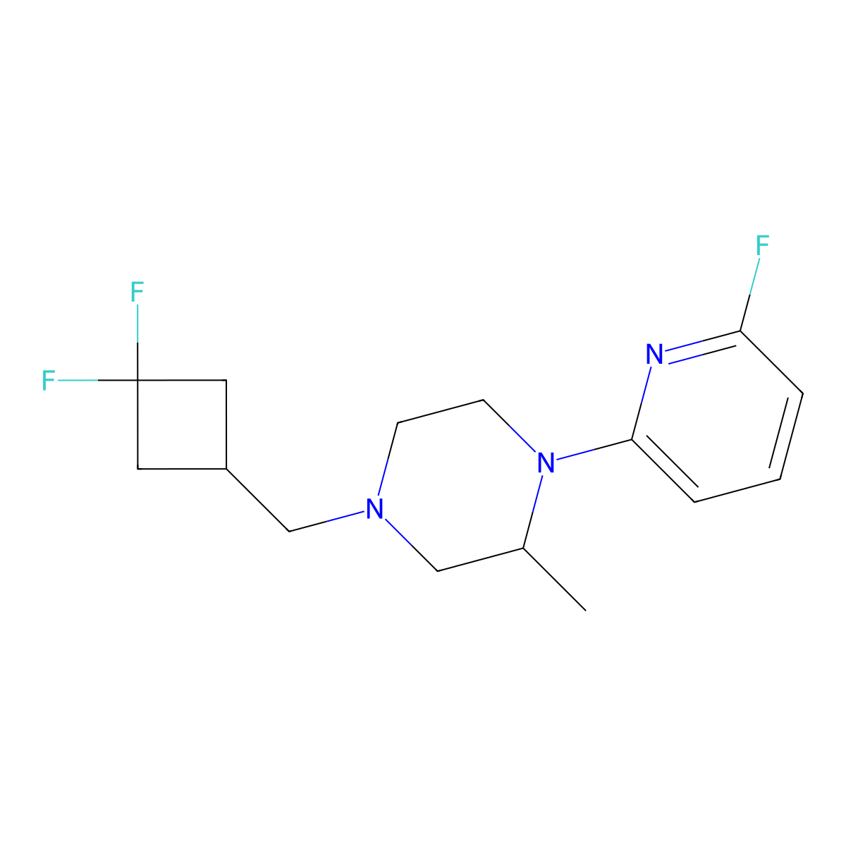 4-[(3,3-Difluorocyclobutyl)methyl]-1-(6-fluoropyridin-2-yl)-2-methylpiperazine molecular structure, CAS 3054544-47-4