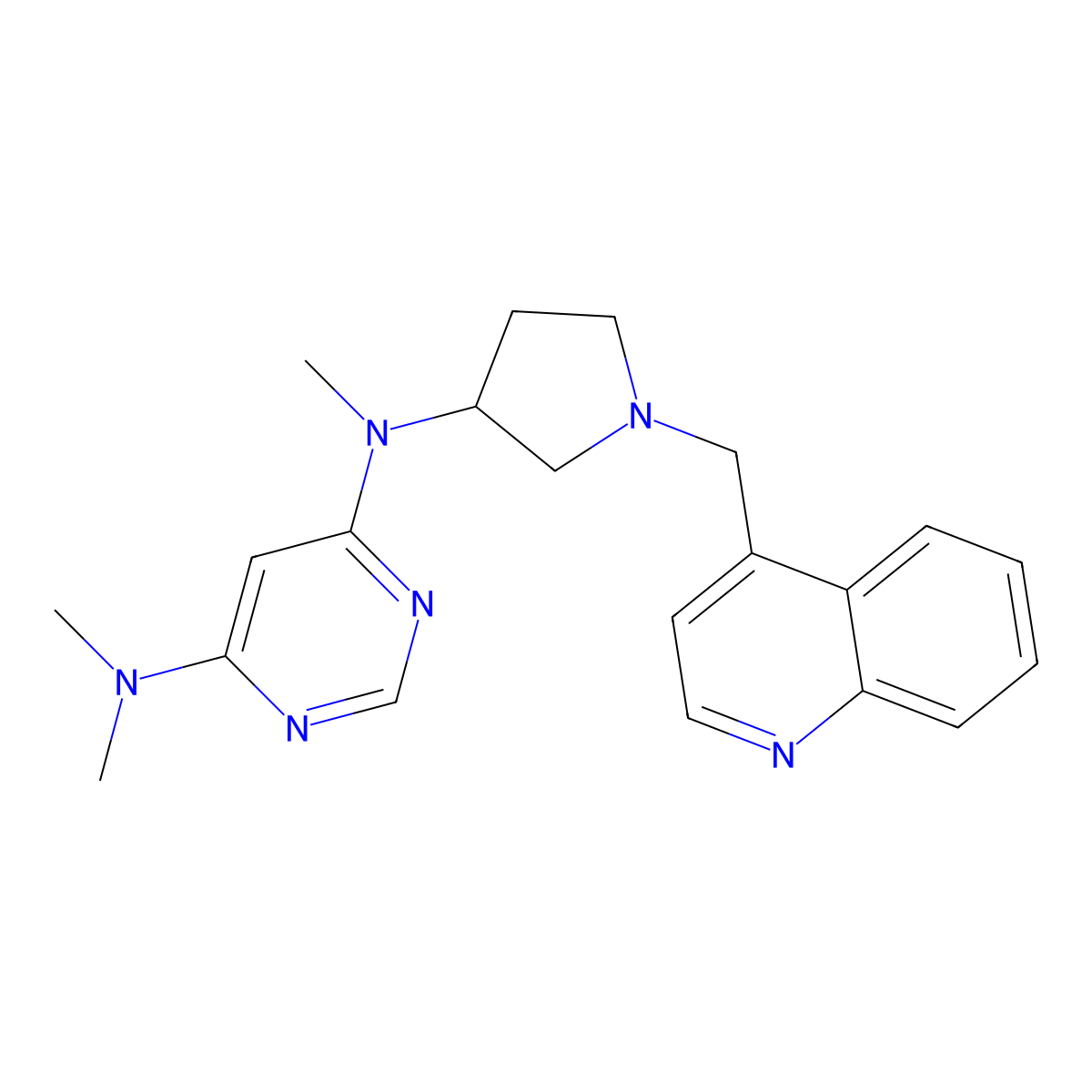 N4,N4,N6-trimethyl-N6-{1-[(quinolin-4-yl)methyl]pyrrolidin-3-yl}pyrimidine-4,6-diamine molecular structure, CAS 3054544-49-6
