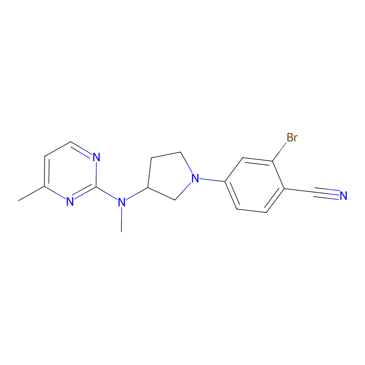 2-Bromo-4-{3-[methyl(4-methylpyrimidin-2-yl)amino]pyrrolidin-1-yl}benzonitrile molecular structure, CAS 3054544-50-9