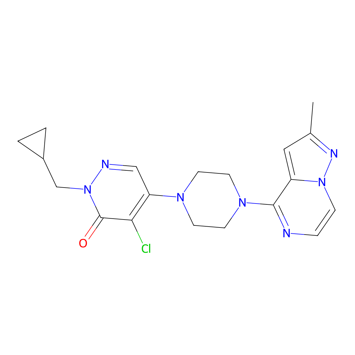 4-Chloro-2-(cyclopropylmethyl)-5-[4-(2-methylpyrazolo[1,5-a]pyrazin-4-yl)piperazin-1-yl]pyridazin-3-one molecular structure, CAS 3054544-61-2