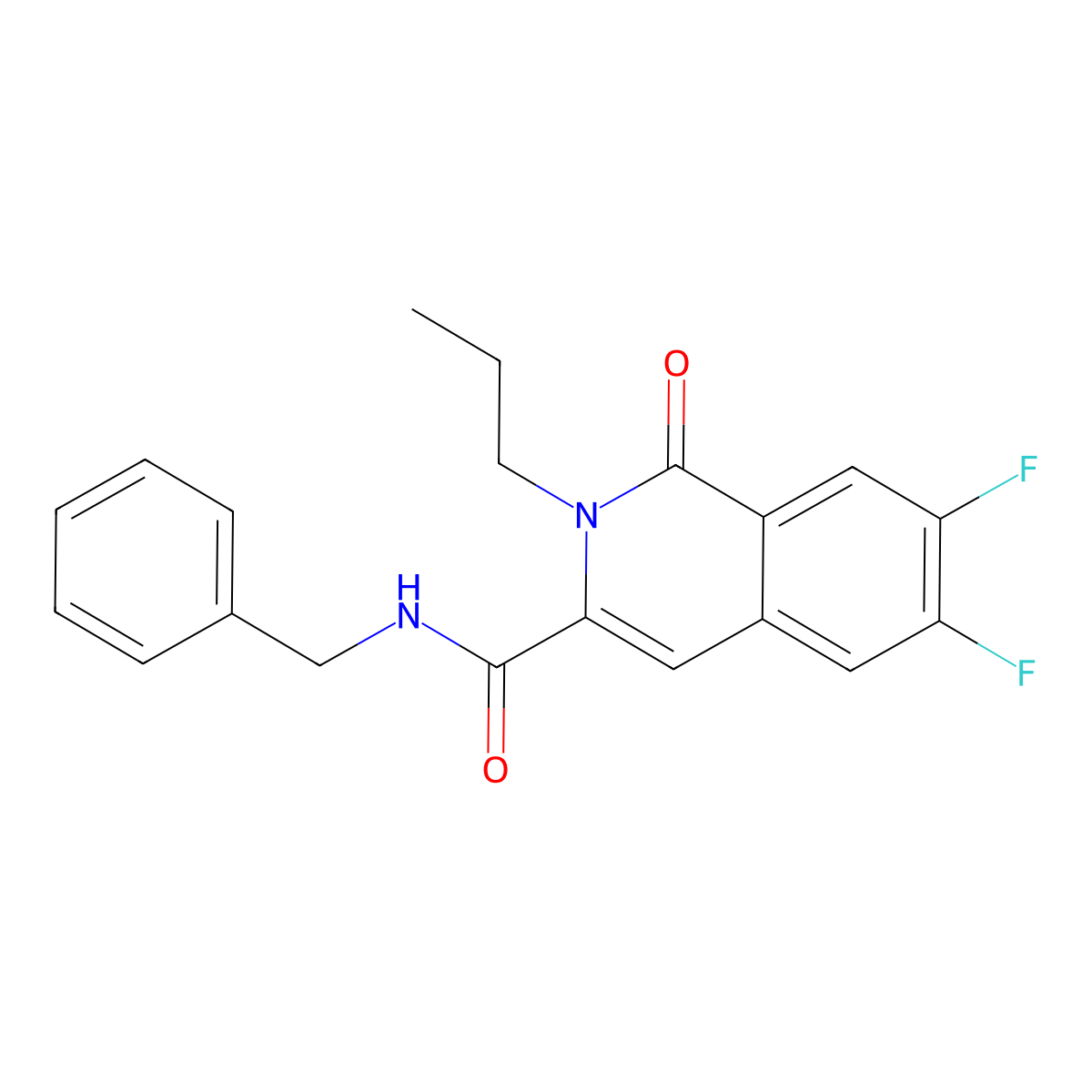 N-benzyl-6,7-difluoro-1-oxo-2-propyl-1,2-dihydroisoquinoline-3-carboxamide molecular structure, CAS 3054544-62-3